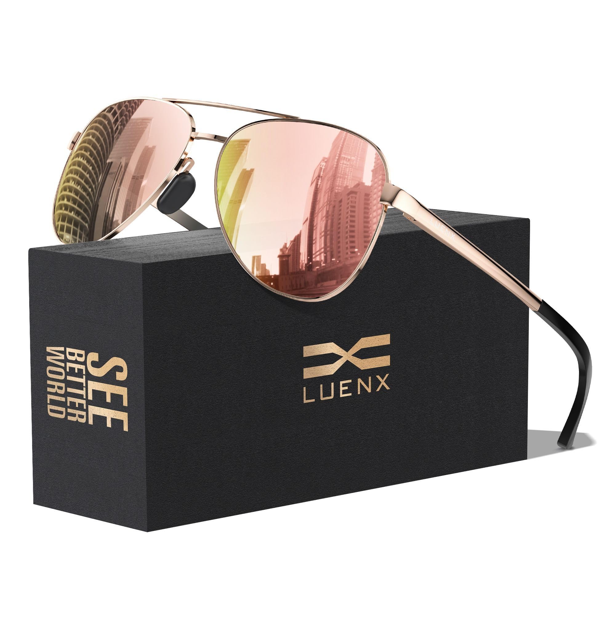 LUENX Aviator Sunglasses for Men Women Polarized - UV400 Protection Stylish Shades Driving Outdoor Activities