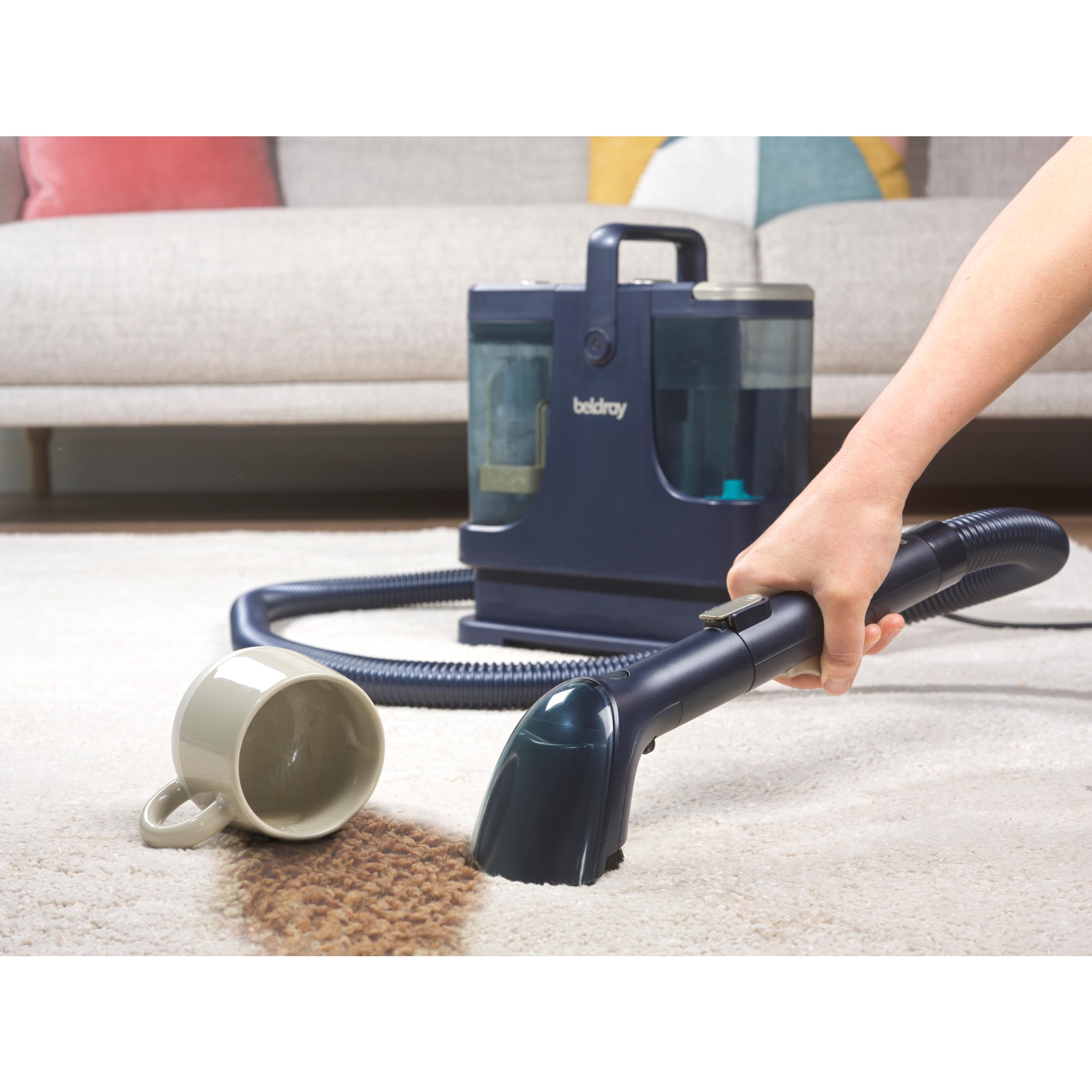 Beldray Spot Lift Pro quitamanchas para alfombras y tapicería | Pulveriza, frota y aspira, manguera extensible de 1,65 m, sistema de doble depósito, manguera desmontable