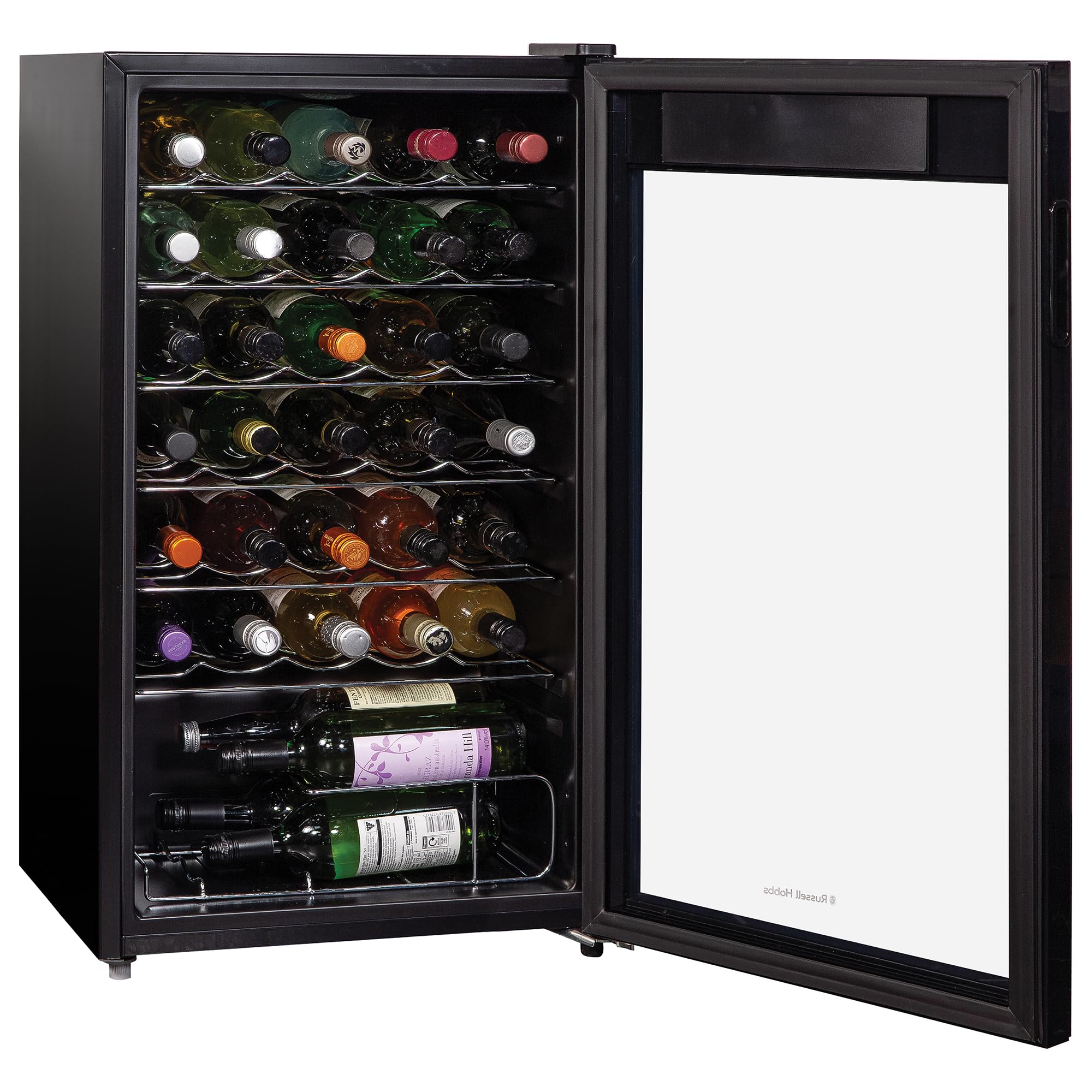 Russell Hobbs Undercounter Fridge 93 Litre/34 Bottle Freestanding Wine & Drinks Fridge Beer in Black LED Light, Drinks & Snacks Glass Door, Energy Efficient, 2 Year Guarantee RH34WC101B — view 7