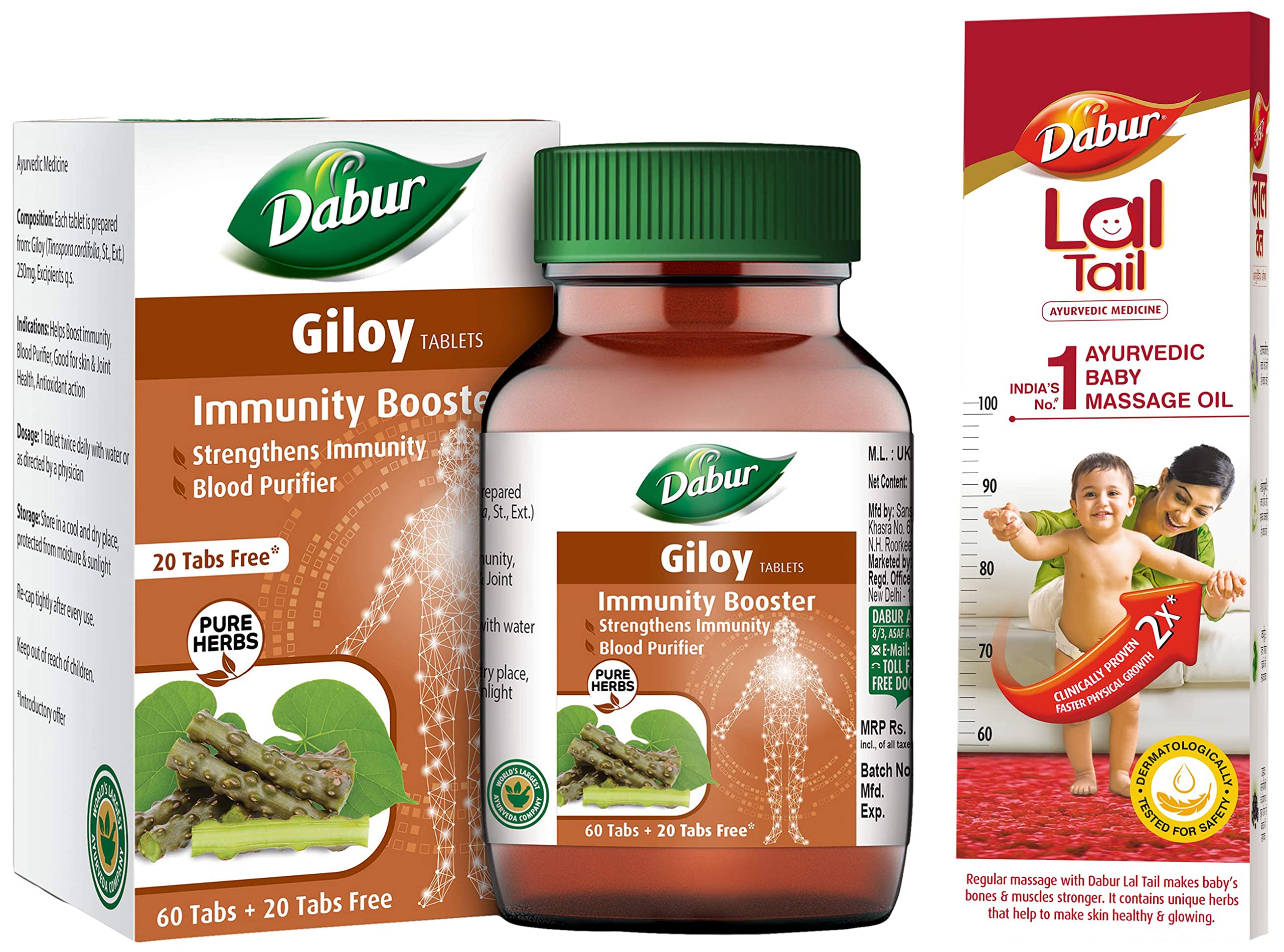 Dabur Lal Tail : Ayurvedic Baby Massage Oil – 500ml|Clinically Tested 2x Faster Physical Growth for Stronger Bones and Muscles & Dabur GiloyTablets | Immunity Booster | Blood Purifier - 60 tablets (B0BP5D2KP4) Amazon Price History, Amazon Price Tracker