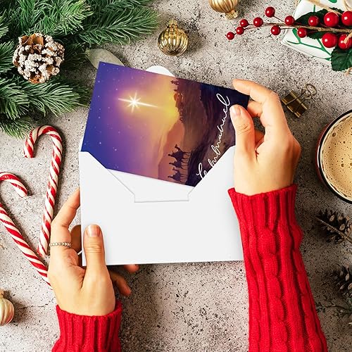 Miniatura 6 de Paquete de 36 tarjetas de felicitación de Navidad, tarjetas de felicitación de noche santa con sobres, calcomanías, tarjetas en blanco para