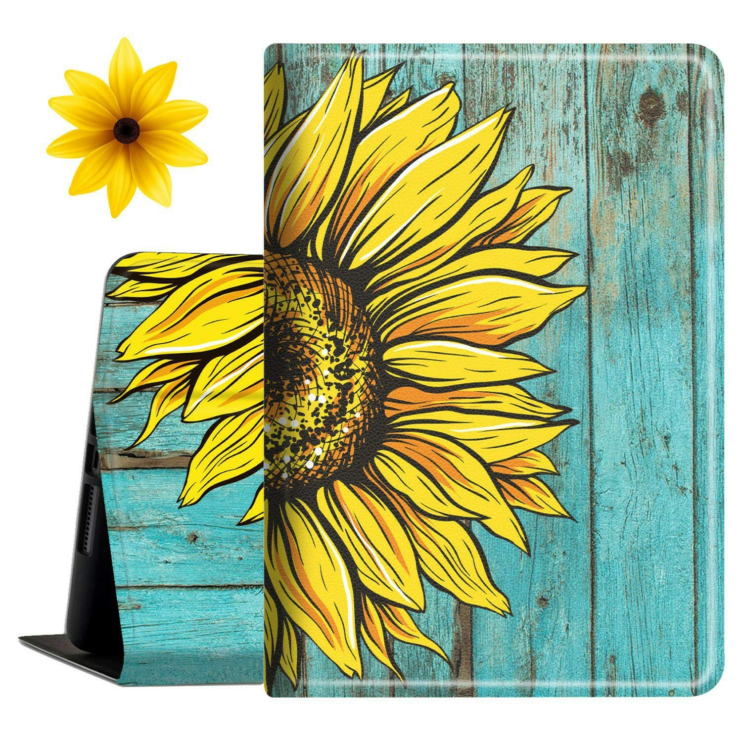 Case for Kindle Fire HD 8, Fire HD 8 Plus Tablet Case with Sunflower Sticker, Slim PU Leather Cover with Auto Sleep Wake Feature Folio Case for Fire HD 8(10th Generation 2020),Plank Sunflower