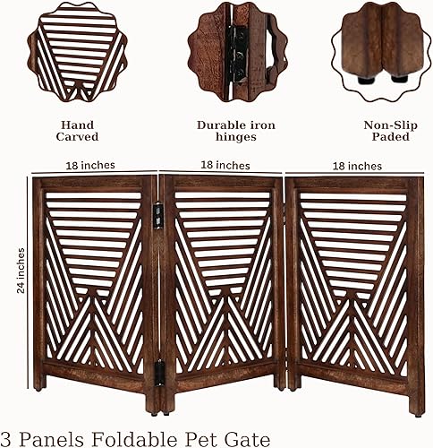 Miniatura 4 de Lightnpro - Puerta geométrica de madera para perros, barrera plegable independiente para uso en interiores, puerta de seguridad para perros, gatos y
