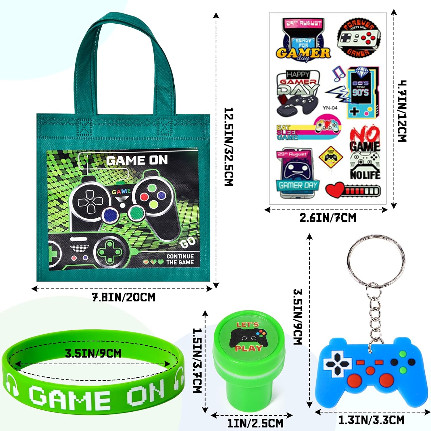 Winrayk Video Game Party Favors Gamer Birthday Supplies Kids, Non Woven Bag Silicone Bracelet Stamper Glow Sticker Keychain, Goodie Stuffer Pinata Filler Game On Gift Boys Gaming Party Favors Decor