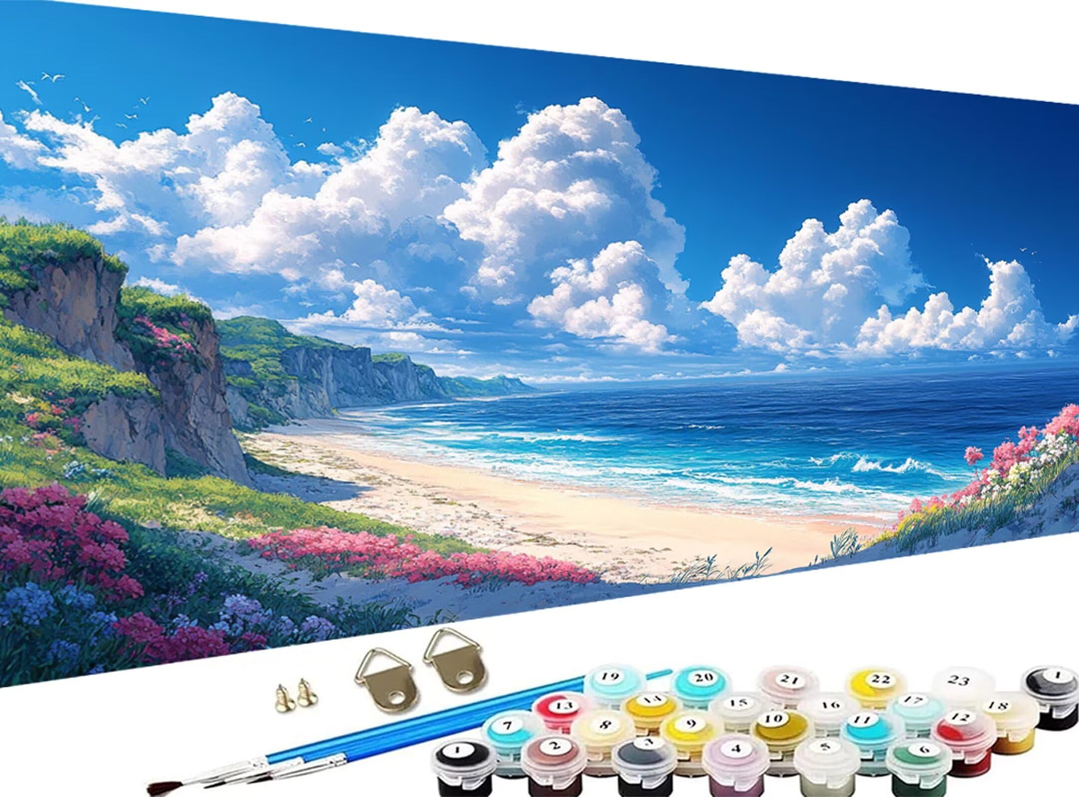 Paint by Numbers for Adults, Landscape Paint by Numbers for Adults, DIY White Cloud Oil Painting Arts and Crafts Kits for Women's Hobbies, Gifts, Halloween Decorations House Decor, 16 x 36Inch Z-492