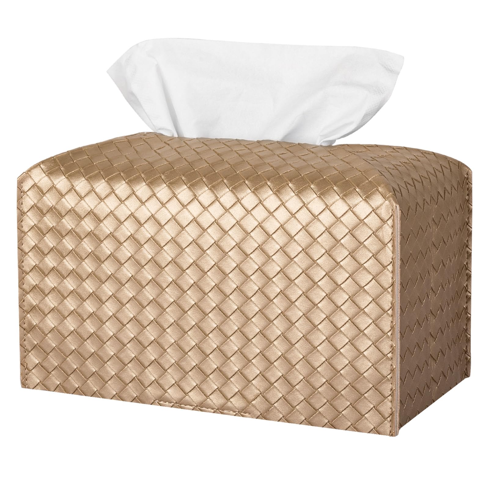 Tissue Box Cover PU Leather Tissue Holder Square Facial Tissue Case Facial Paper Organizer Dispenser for Bathroom, Vanity Countertop, Tabletop, Car, Rectangle, Gold