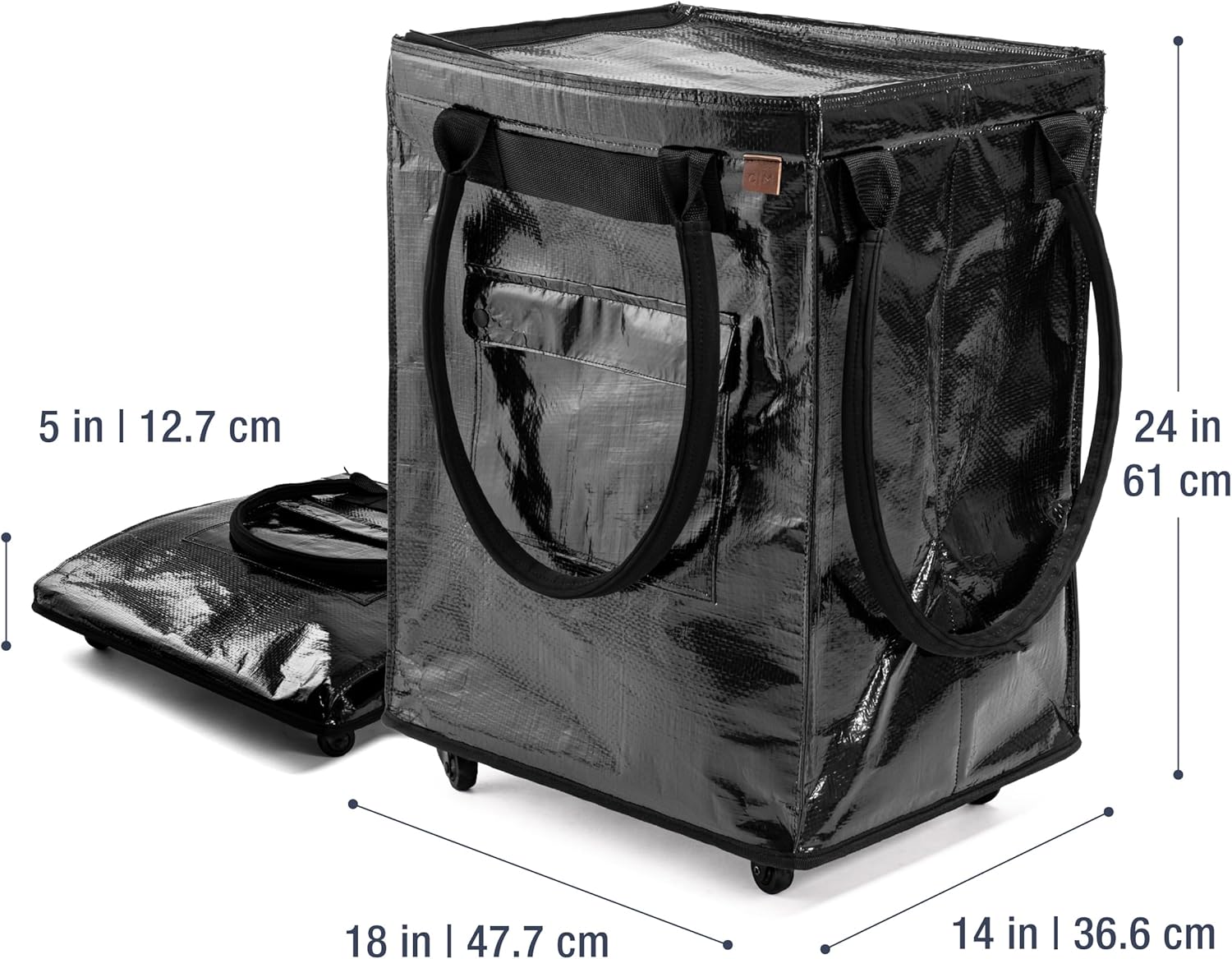 CleverMade Large Laundry Basket Hamper Bag, 90l Portable Collapsible Cart with Wheels, Heavy Duty Storage Organizer for Clothes & Groceries, Rolling Utility Tote with 75 lb Capacity, Foldable, Black