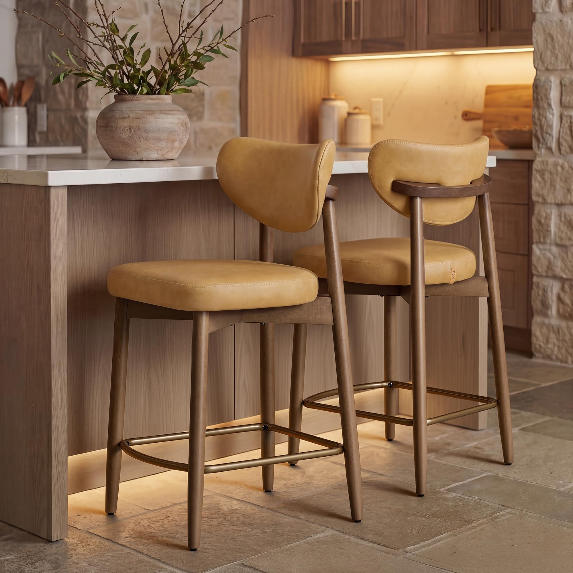 VASAGLE Wooden Bar Stool in Caramel Brown