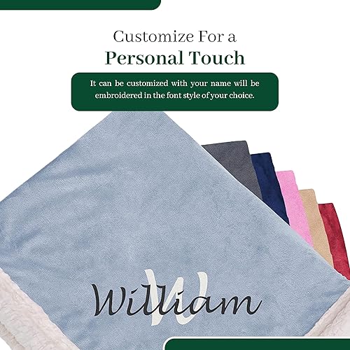 Miniatura 4 de Manta Sherpa personalizada, manta reversible personalizada con micro visón y lana de cordero sintética, manta para cama y sofá, color azul claro (50
