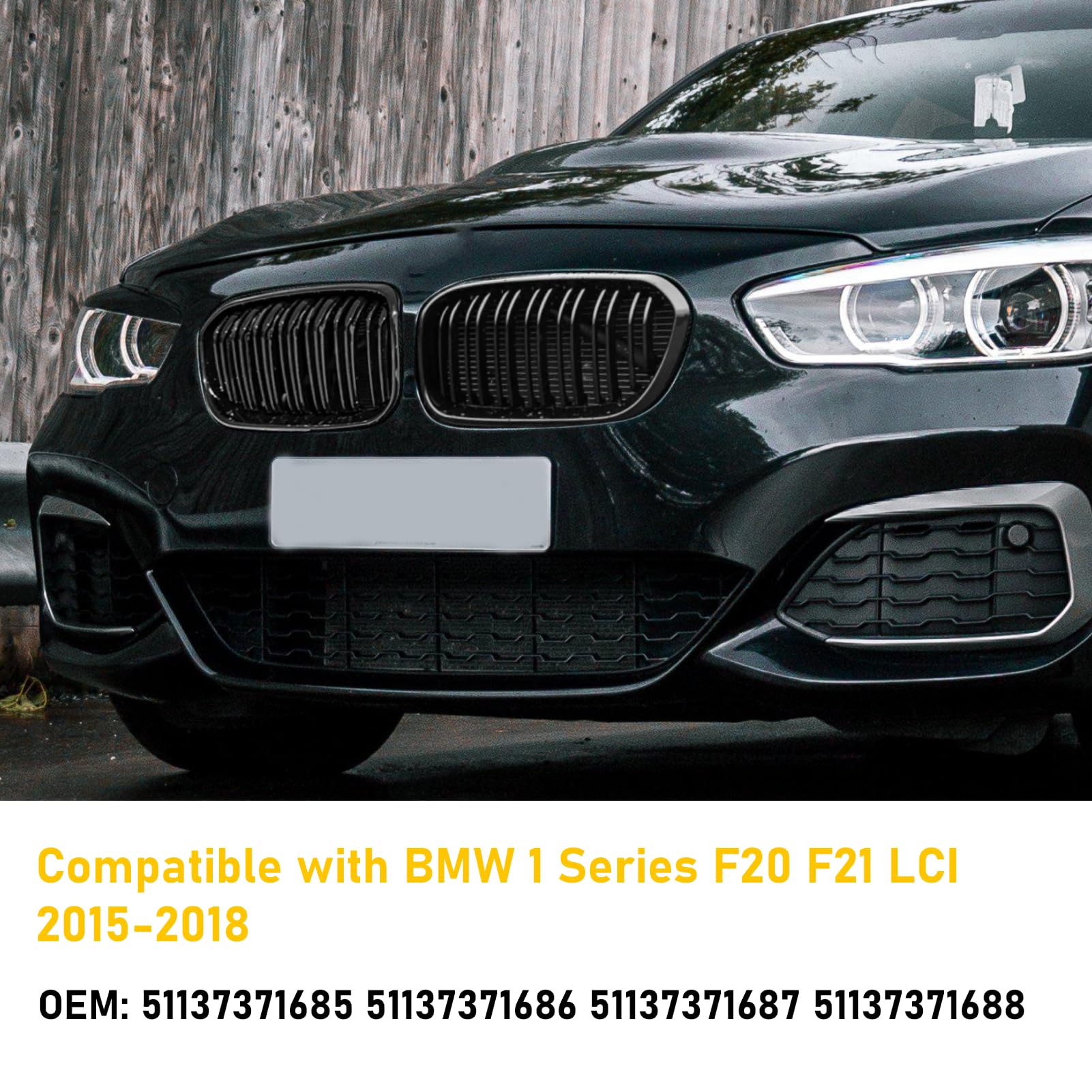 Doppelsteg Kühlergrill Schwarz Für BMW 1er F20 F21 (2011-2014) - Glänzend ABS Kunststoff