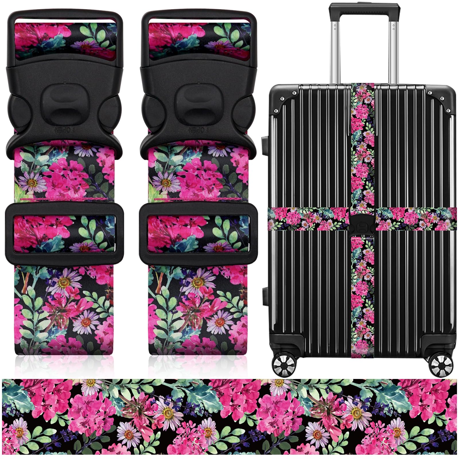 2 Pack Luggage Straps for Suitcases, Adjustable Travel Belt with Double Lock and Quick Release Buckle, Heavy Duty Nylon Bag Packing Strap, Bright