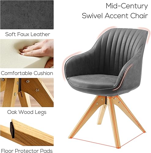 Miniatura 3 de Art Leon Mid Century Modern Swivel Accent Chair with Beech Wood Legs, Desk Chair No Wheels, Armchair for Desk, Mocha