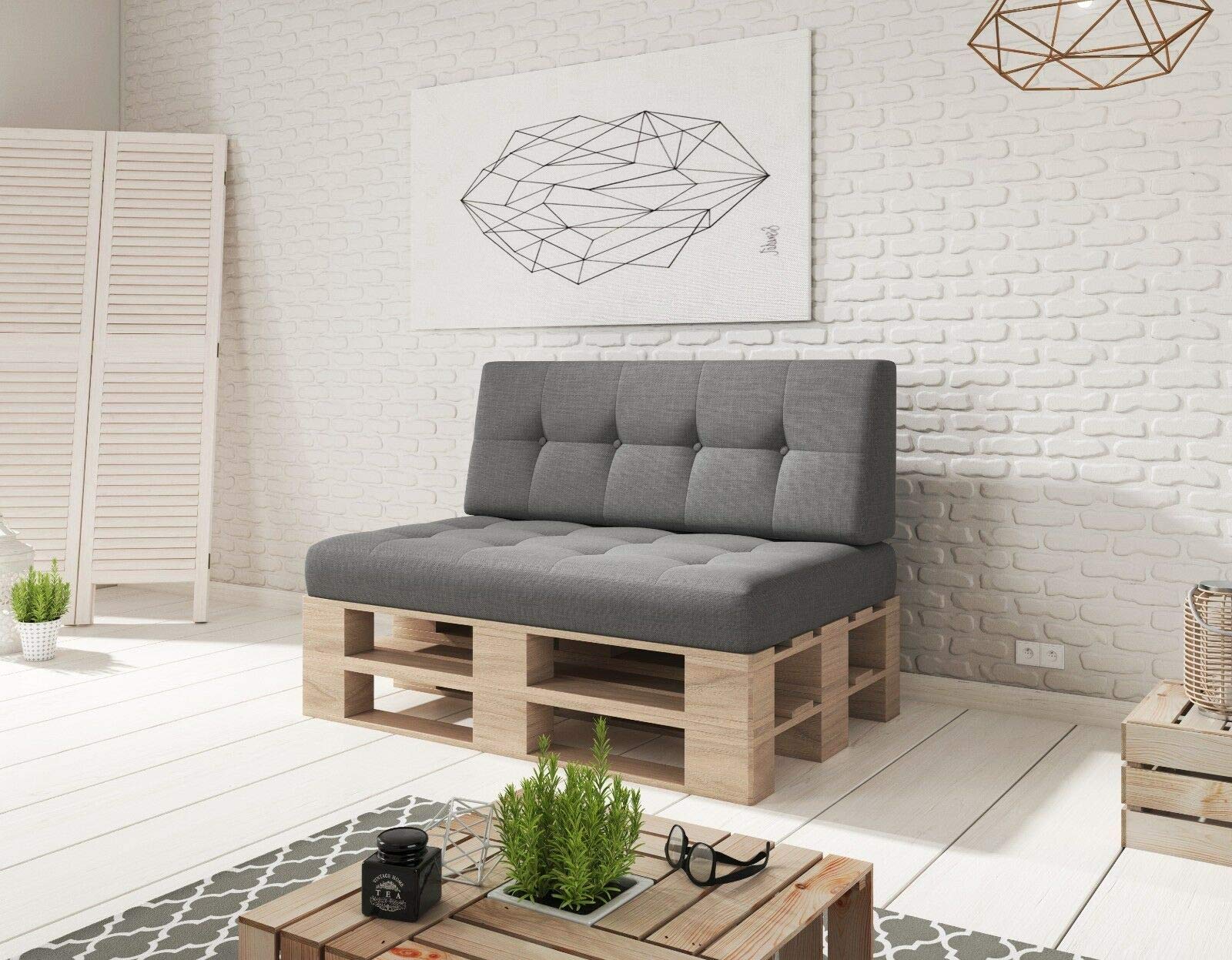 Sunnypillow Cuscino-schienale 120 x 40 x 20 cm - Cuscini per divano in pallet per casa e giardino - Cuscino trapuntato per pallet - Spalliera per Bancali, Interno - Esterno, schiuma fredda - antracite