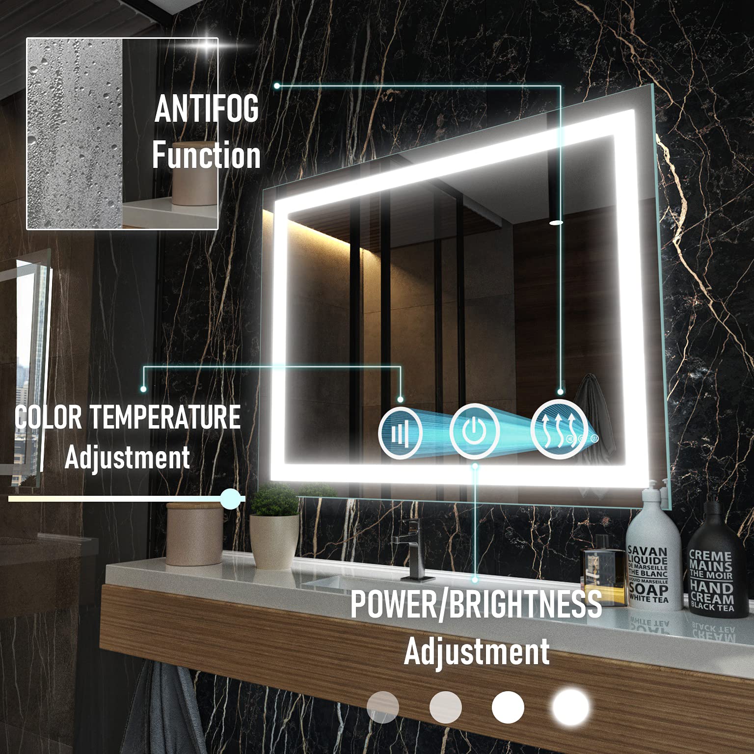 Premium Bathroom Mirror with Lights 40x32 Smart Mirror w/ Wireless