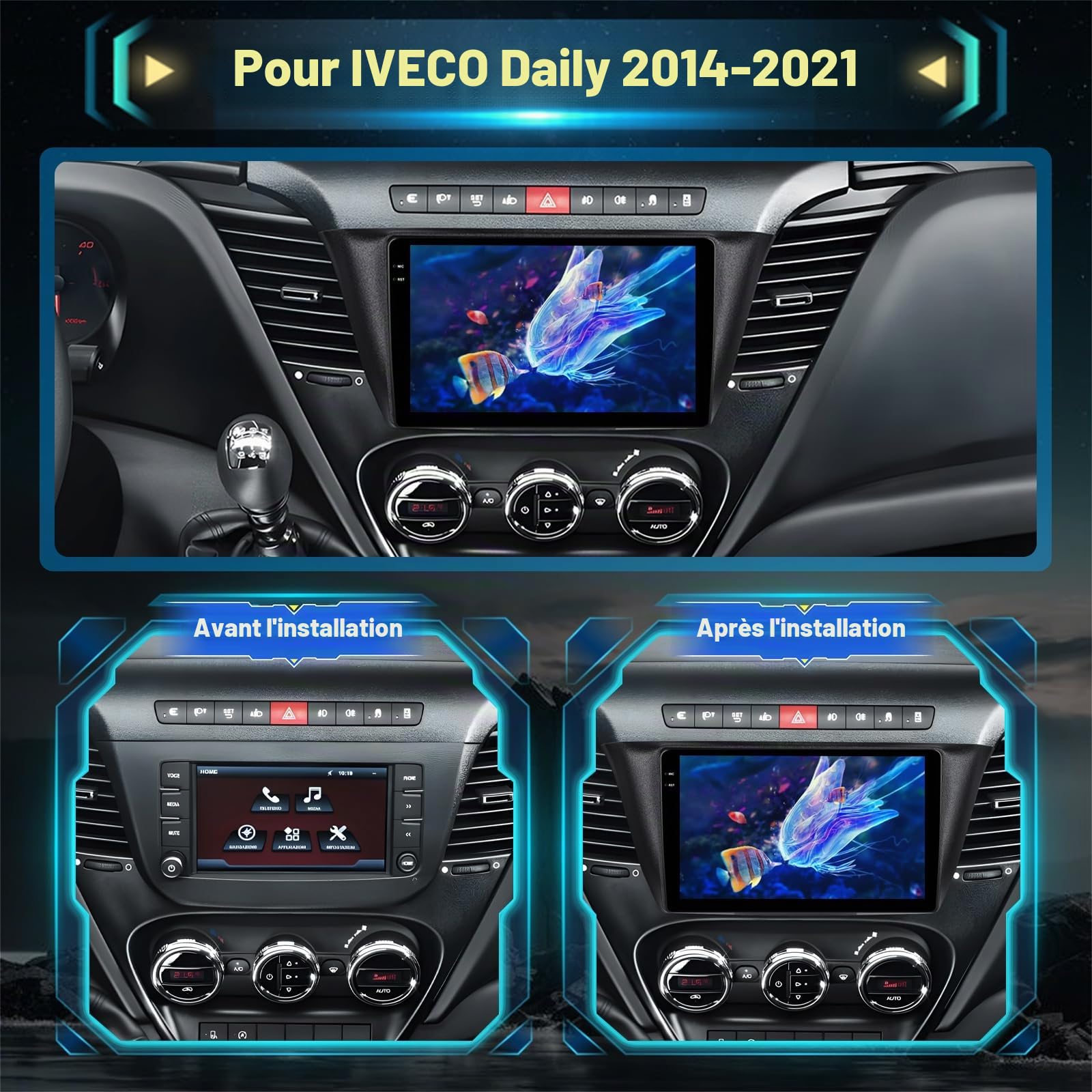 4G+128G Autoradio pour IVECO Daily 2014-2021 avec Carplay & Android Auto | Écran Tactile IPS 9 Pouces avec GPS, WiFi, EQ, Bluetooth 5.0, Radio FM/RDS, Carplay & Android Auto Sans Fil