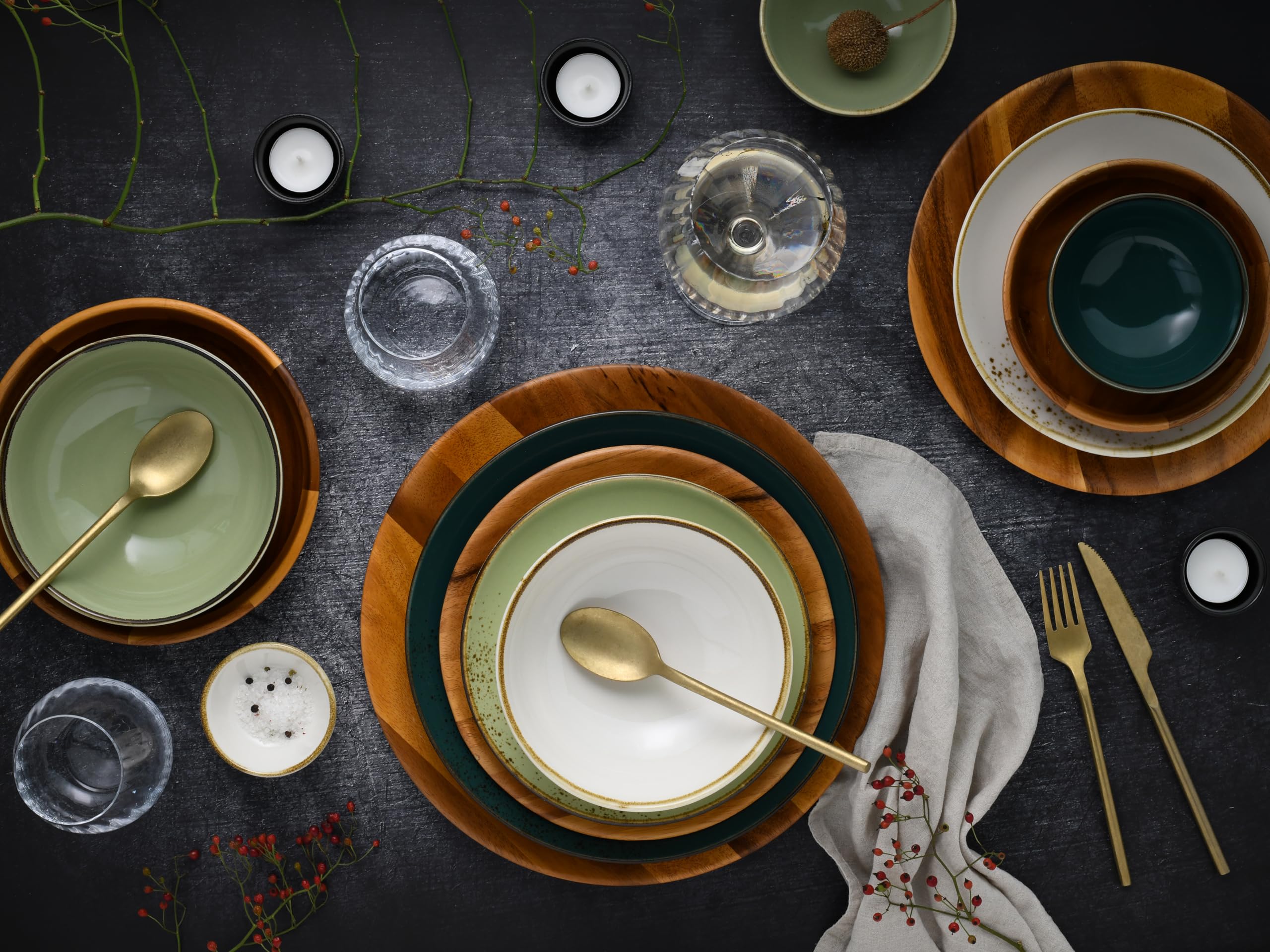 CreaTable, 21579, Serie Akazienholz - Nature Collection, 6-teiliges Geschirrset, Teller Set aus Holz