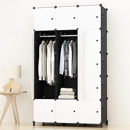 Amazon Joiscope 収納ボックス 扉付き 収納棚 衣類収納ラック 組み立て式 ダンス おしゃれ 110x181x45 大容量 黒白 15 ワードローブ オンライン通販