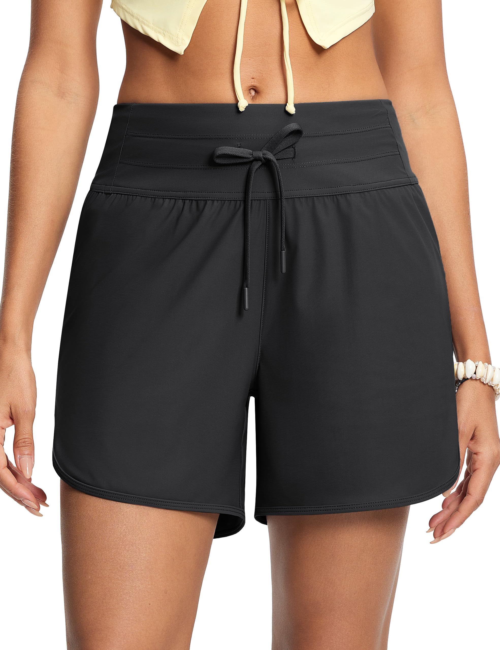 ISEEGZWomen's 5" High Waisted Tummy Control Swim Board Shorts Quick Dry Swimming Shorts for Women with Liner Pockets