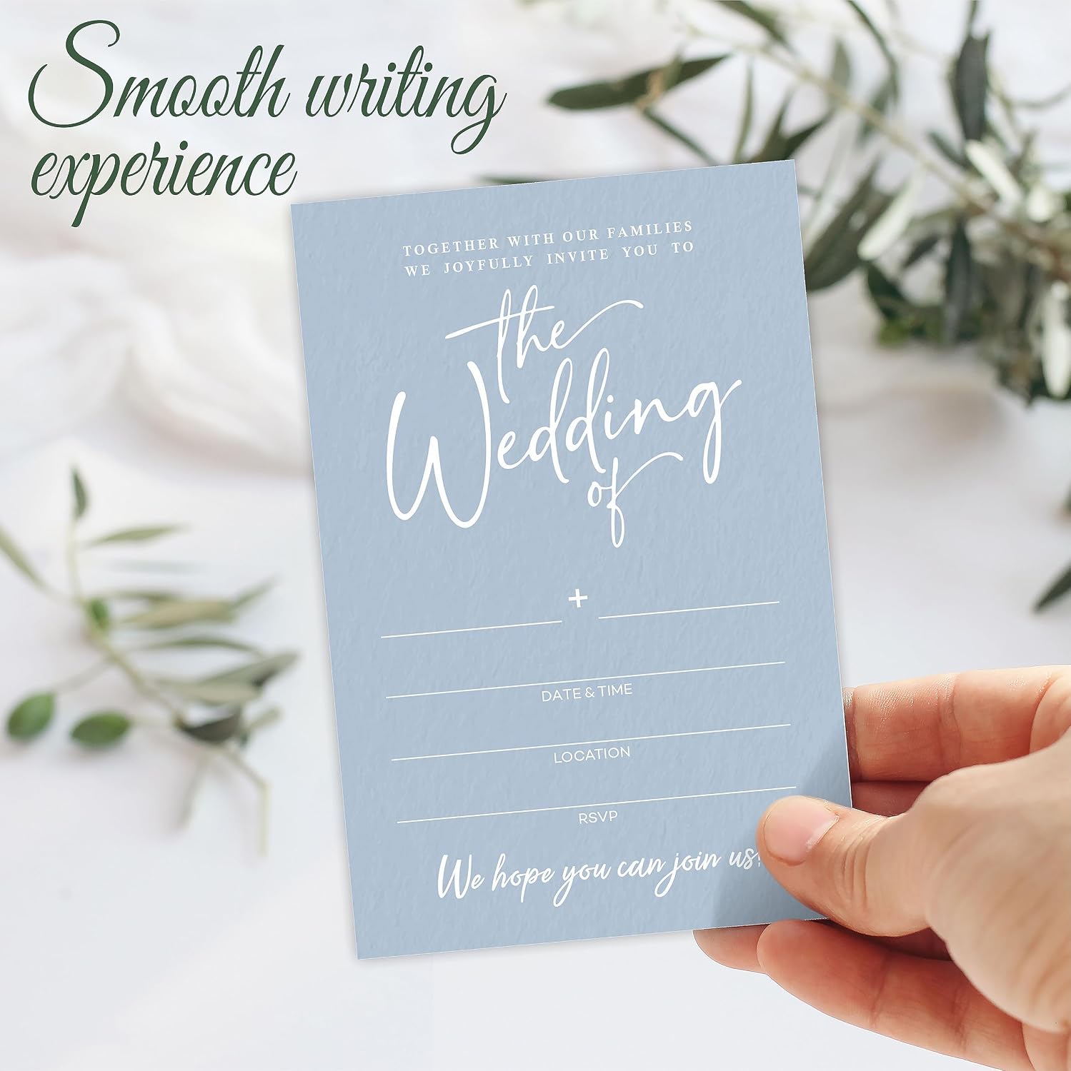 TPYEN Wedding Invitations - Minimalism Blue - 25 Wedding Invites With Envelopes, Double-Sided Fill In Style Invites For Mr & Mrs, Party Favor And Supplies - A06 image 4