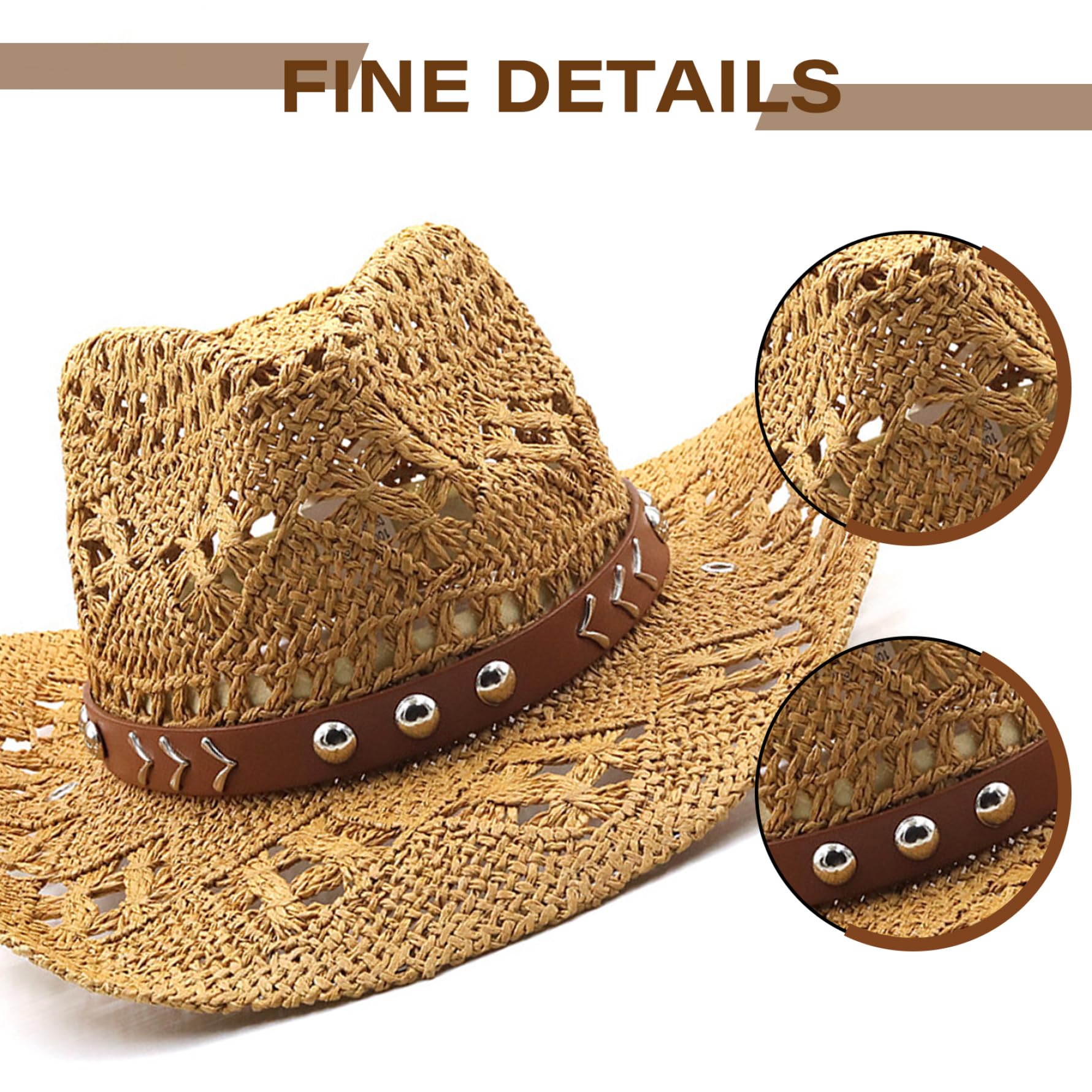 Sombrero de Vaquero para Mujer ala Ancha Bloque UV Caqui | Paja suave y transpirable, se adapta a hombres y mujeres, ideal para viajes de senderismo al aire libre