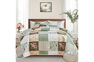 Green Floral Plaid Full/Queen Size Quilt Set: A Cozy and Stylish Upgrade for Your Bedroom