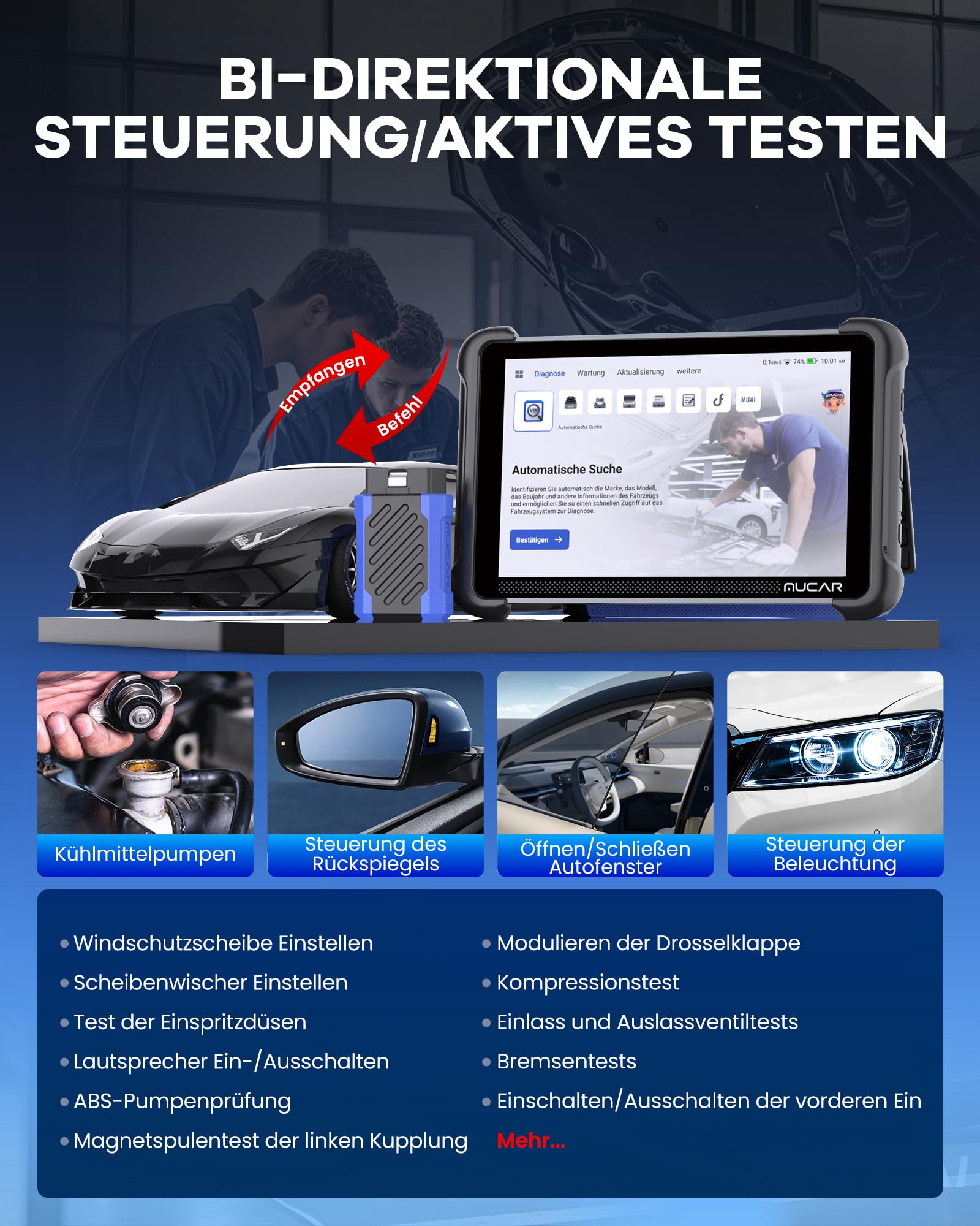 mucar AI-OBD2 Diagnosegeräte, 892BT Diagnosegerät Auto Mit 34 Reset-Funktion Und Volle Systemdiagnose, Auto Diagnosegerät Für ECU-Kodierung/BI Direktionale Steuerung, Kostenlose Lebenslange Updates