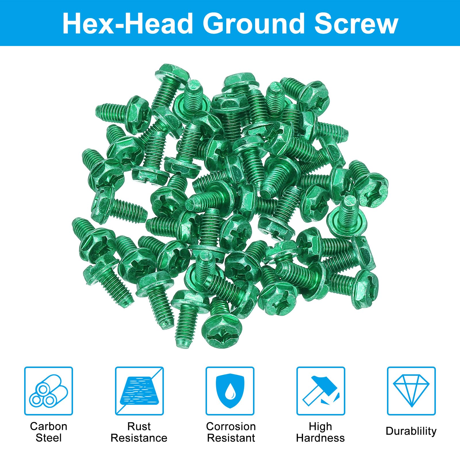 PATIKIL 10-32 x 3/8 Inch Hex Washer Head Grounding Screws - Image 3