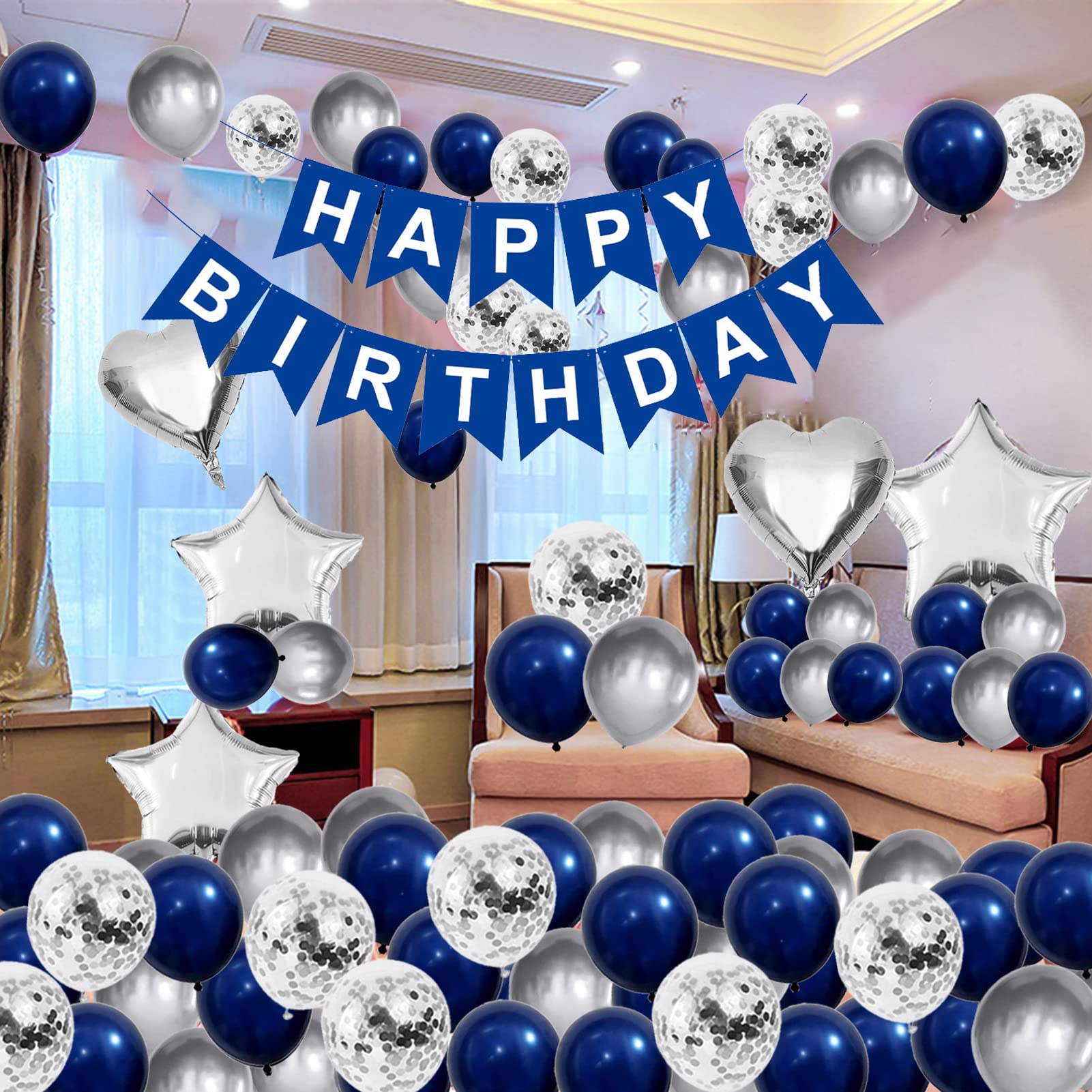Birthday Decorations for Men, Blue Birthday Party Decorations for Him Her Men Women Boys Girls, Happy Birthday Balloons for Party Decor Suit For 16th 20th 21st 22th 25th 30th 35th 40th 50th 60th 70th