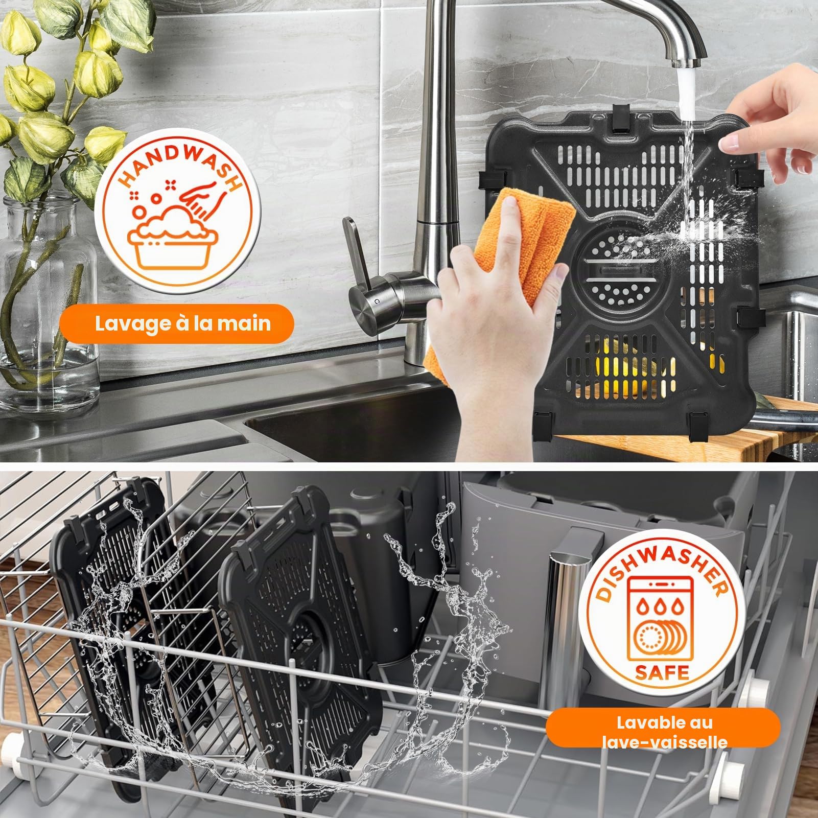 GCQ Air Fryer Grill Pan for Ninja SL400EU 9.5L Double Stack XL 2-Basket Air Fryer, 2 Packs Replacement Air Fryer Crisper Plate Grill Plate Accessories with Rubber Bumpers