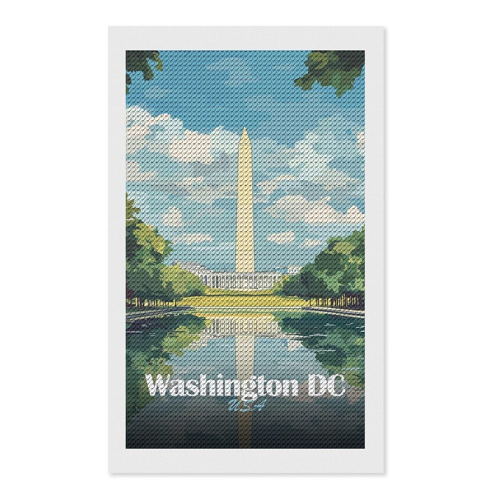 Junmoney Washington DC Monument Illustration Diamond Painting Set 12"x20", Stress Relief Craft, Easy to Enjoy, Vintage Style Decor, Festive Craft Gift