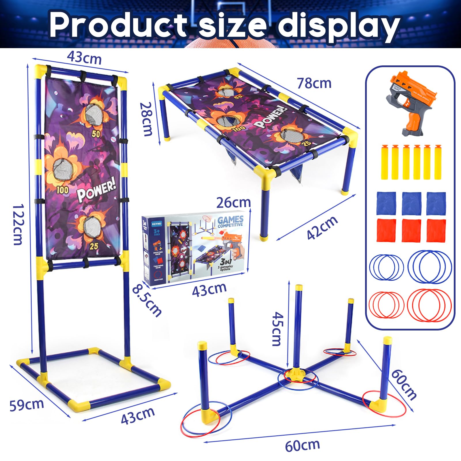 JOYBOY Giocattoli per bambini, giocattoli da 6 7 8 9 10 11 12 anni, 3 in 1 Cornhole & giochi di tiro & gioco di lancio ad anelli per bambini, giochi all'aperto, regalo per famiglie ragazzi e ragazze