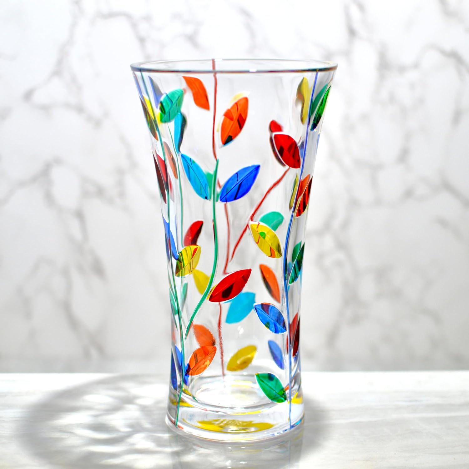 Italian Crystal Tree of Life Large Glass Vase - 8.5 Inch Tall Modern Flower Vase for Elegant Home Decor, Living Room, Bedroom, Wedding Centerpieces & Kitchen - Clear Glass Bouquet Vase Made in Italy
