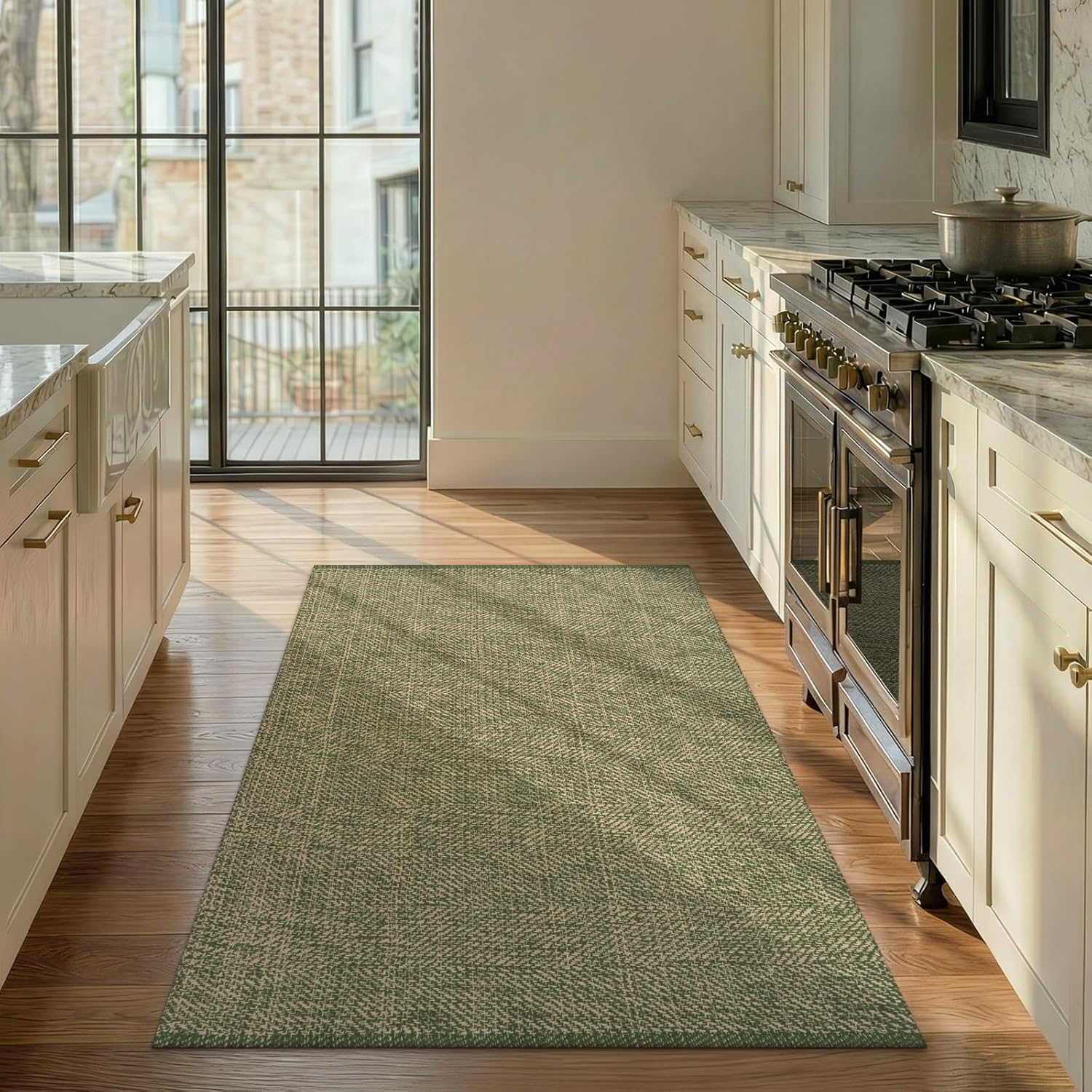 LEEVAN Washable Kitchen Rugs 3x5, Green/Natural Bedroom Rug, Cotton Woven Entryway Rug, Modern Braided Door Mat, Farmhouse Living Room Rugs, Reversible Carpet for Laundry Room Front Porch Outdoor Rug