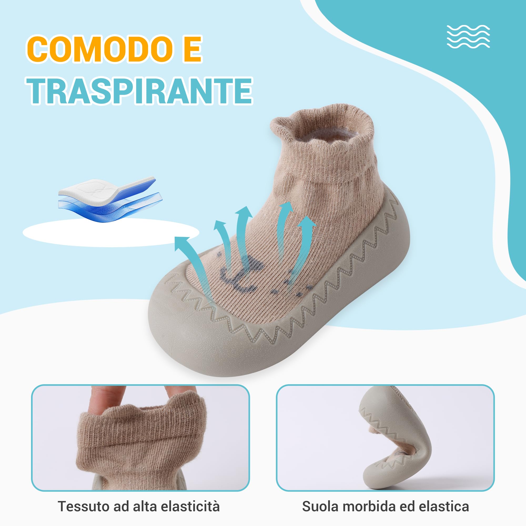XQ&XG Calzini Scarpe Antiscivolo per Bambini, Scarpe Primi Passi Neonato, Suola Morbida Antiscivolo, Scarpe Traspiranti per Bambino Unisex Calzino Pantofole
