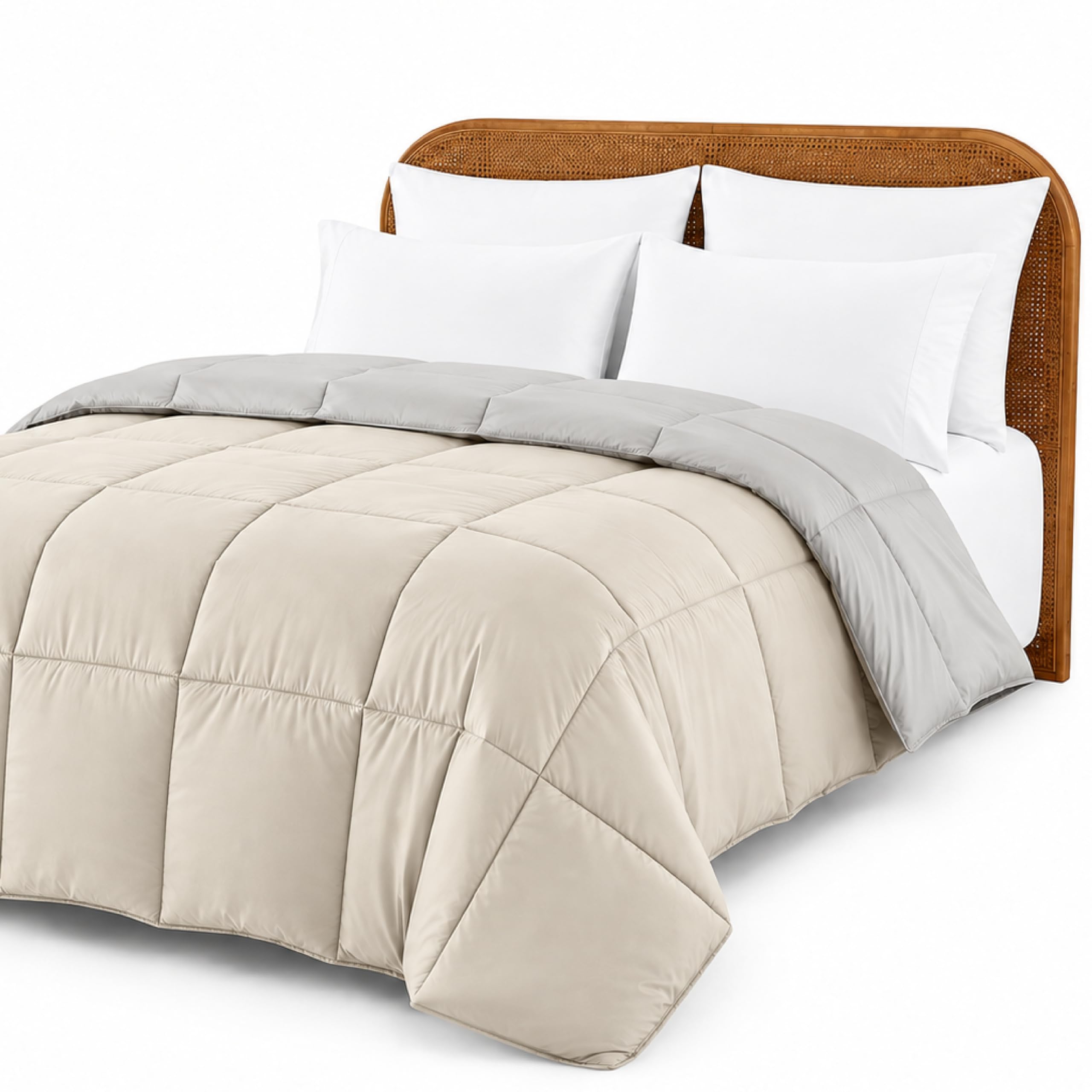 Modern Threads Comforter Duvet Insert, Reversible Quilted Down Alternative Comforter with Corner Tabs, All Season Bedding, California King, Ivory/Taupe