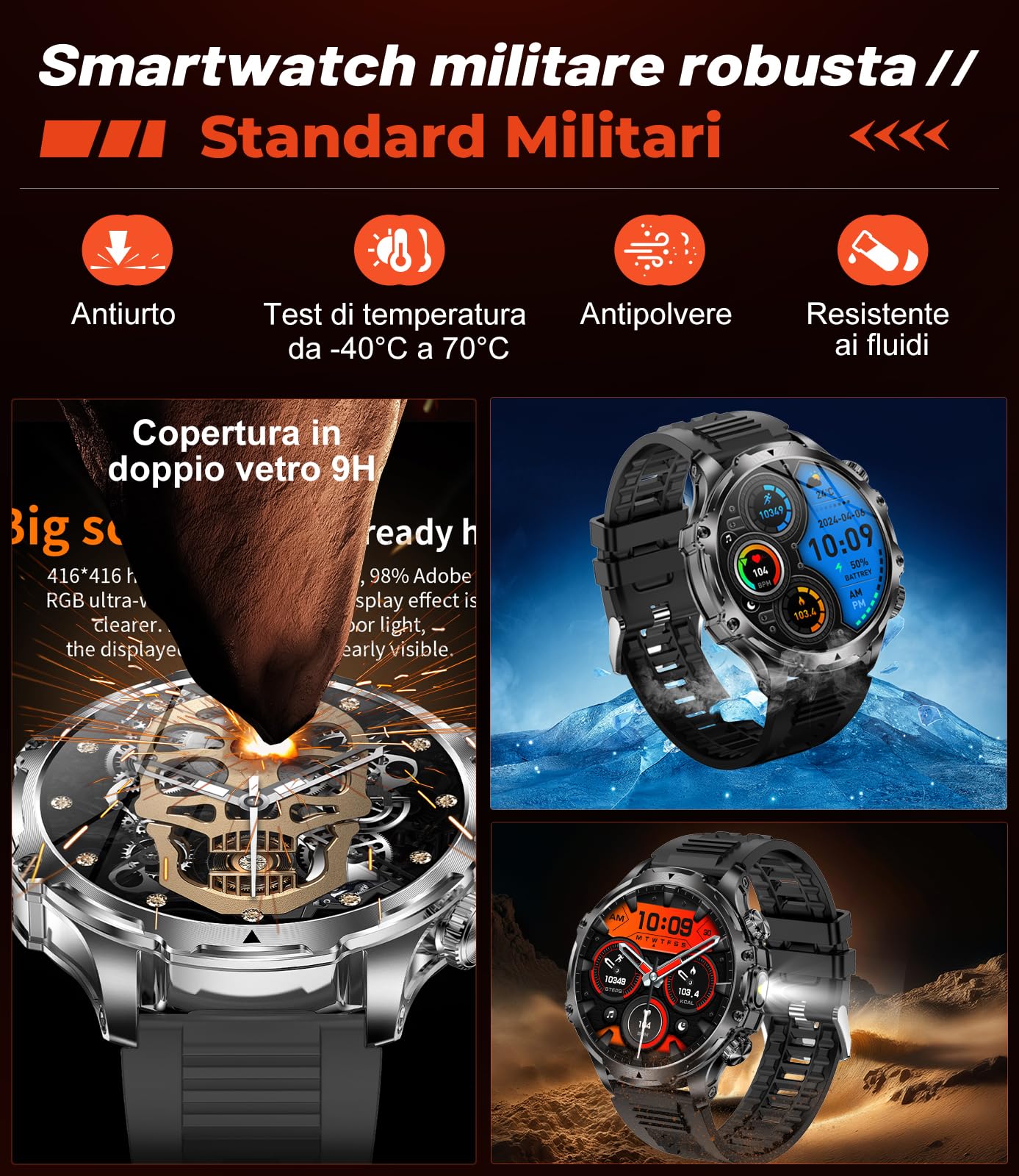 LIGE Smartwatch Uomo con Torcia LED/800mAh, 1.85'' Orologio Smart Watch con Chiamata Bluetooth, IP68 Impermeabile 110+ modalità Sportive Cardiofrequenzimetro SpO2 e Sonno per iOS Android,FV15-F