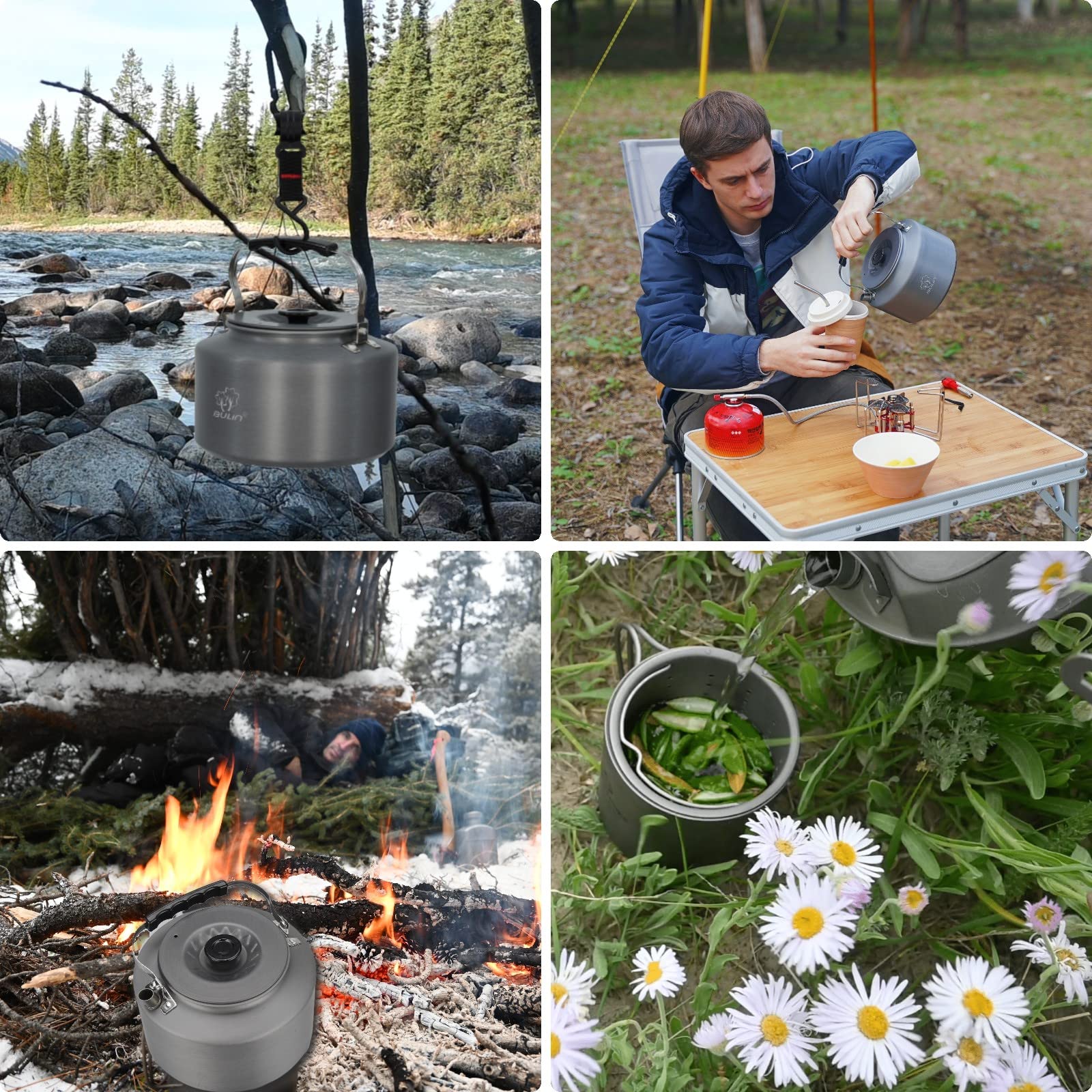 Bulin Bollitore da Campeggio, bollitore Portatile Piccolo in Alluminio anodizzato, teiera con Fondo reattore per 2-3 Persone, Ideale per Trekking, Campeggio, Picnic, Outdoor