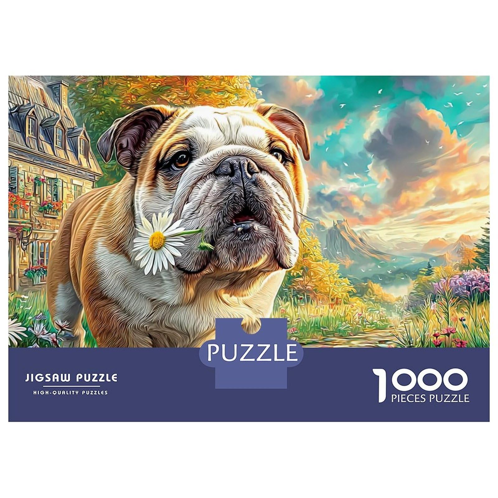 Bulldog Garden 1000 Piece Premium Cardstock Jigsaw Puzzle Set for Adults Kids Pet in Garden,Impossible Hard Difficult Challenging Stress Brain Training 70x50cm/1000pcs — image 1