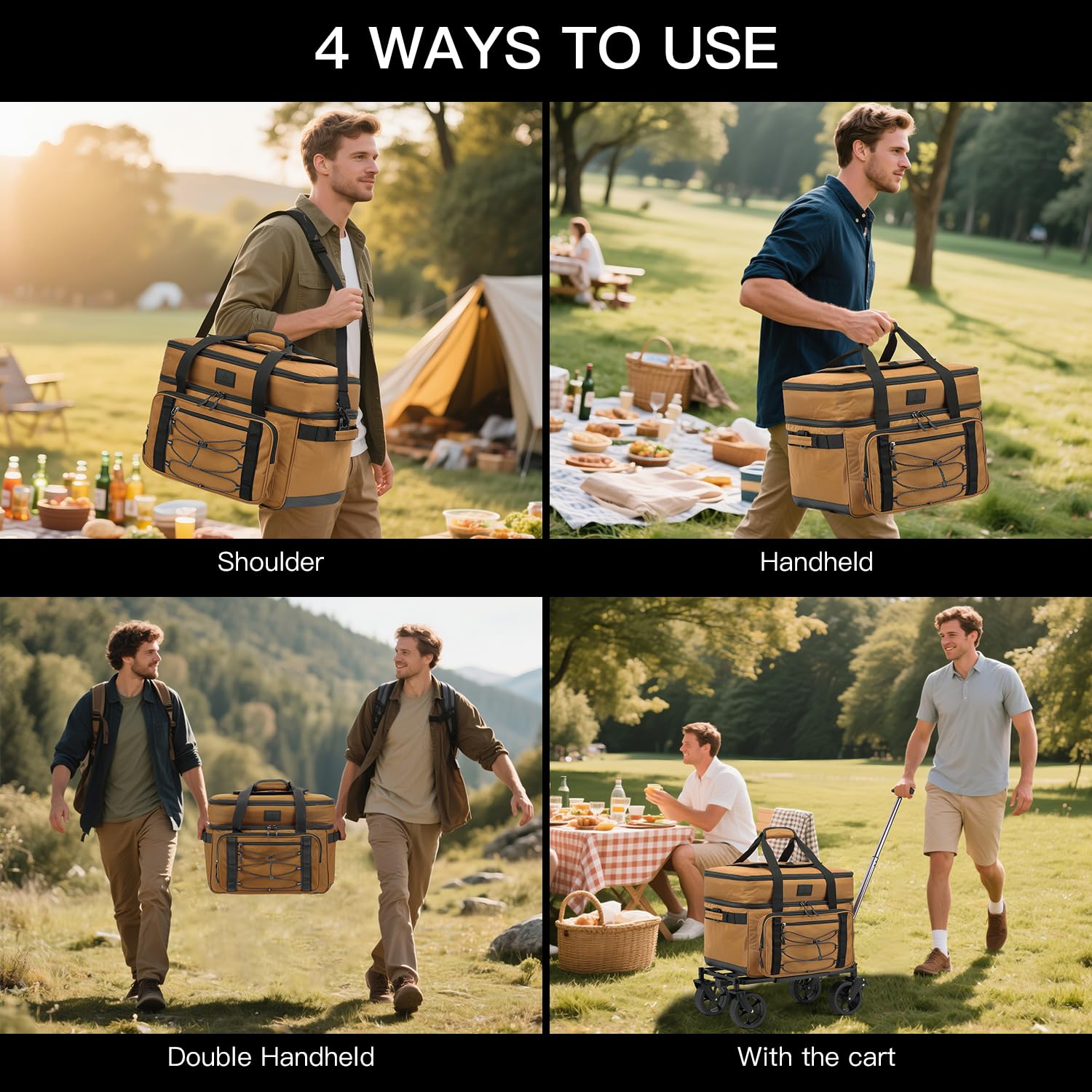 Enfriador portátil con ruedas extra grande para 85 latas, doble cubierta, resistente con ruedas todo terreno, a prueba de fugas, táctico de lados suaves para playa, campamento, picnic, viajes, marrón 7