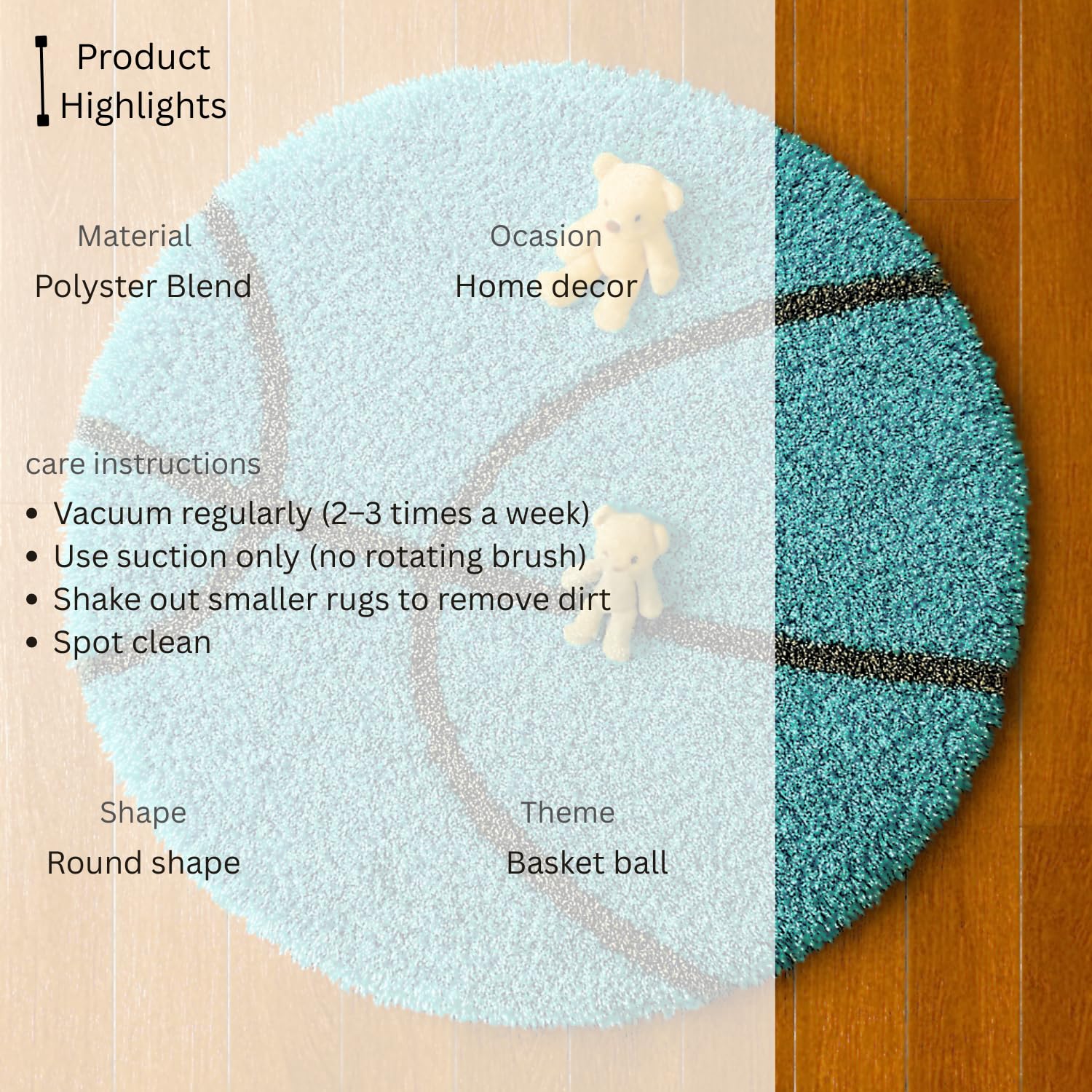 Xenluxe Basketball 4x4 feet Carpet for Kids Room – Soft Turquoise Round Rug, Non-Slip Floor Mat for Bedroom, Nursery, Playroom & Sports Theme Décor (4x4 feet, Turquoise, Round). 1