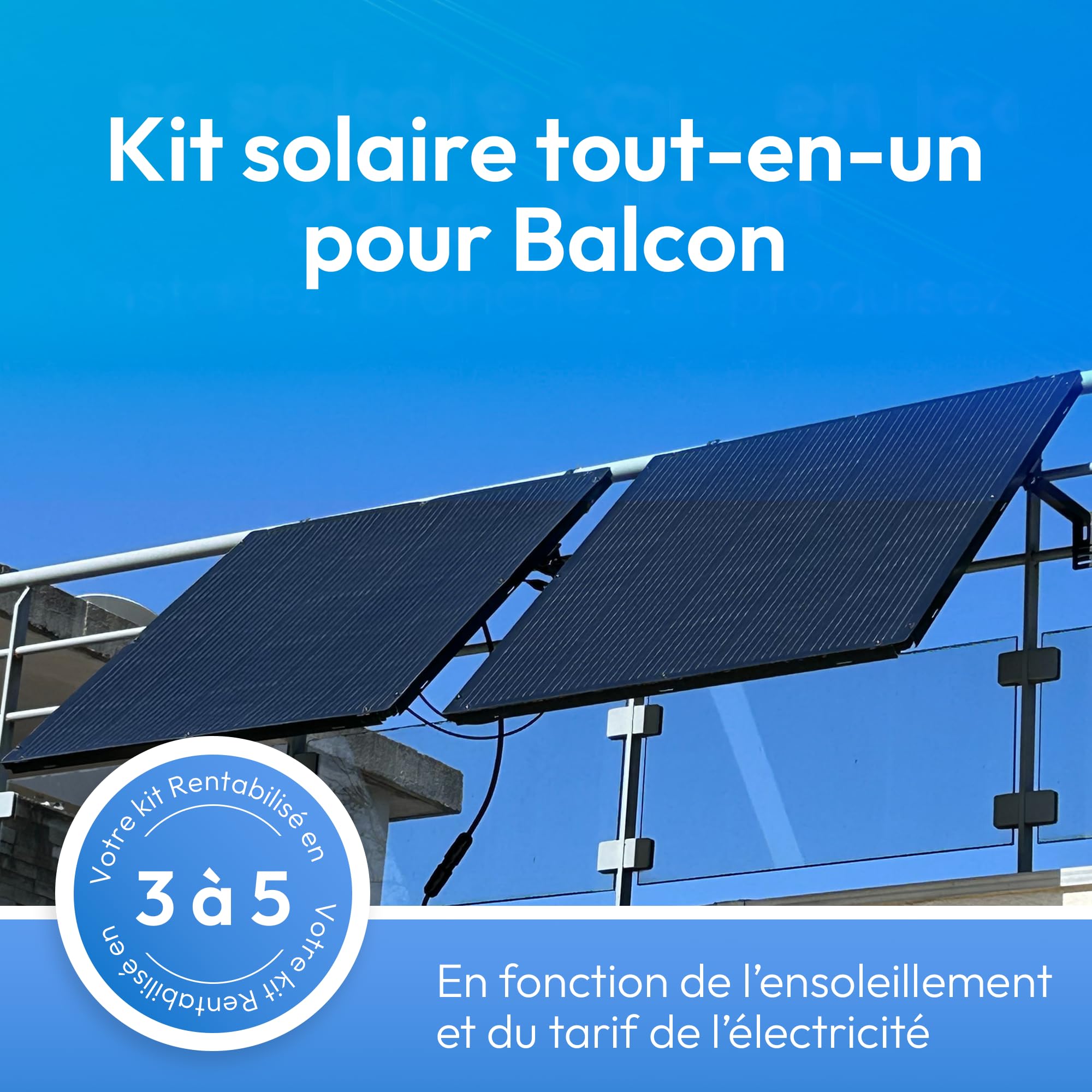 SOLIDSPARK Pannello solare Plug and Play Balcone 400W Monocristallini | IP67 | Fissaggio in alluminio nero | 19kg spostabile da solo | Kit di collegamento in serie | Resistente alle intemperie