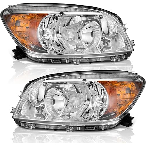 2006-2008 Toyota RAV4 Headlight Assembly Replacement, Halogen Chrome Housing I Amber Reflector, Left & Right Side