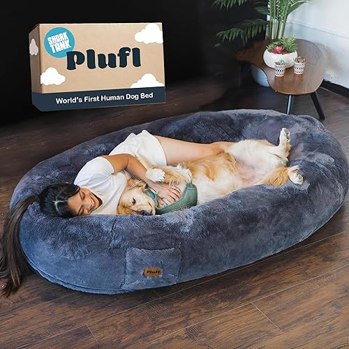 Plufl, The Original Human Dog Bed for Adults, Kids, and Pets. As Seen on Shark Tank. Comfy Plush Large Bean Bag with Memory Foam, Machine Washable, and Durable. Perfect nap and Floor Bed - Black