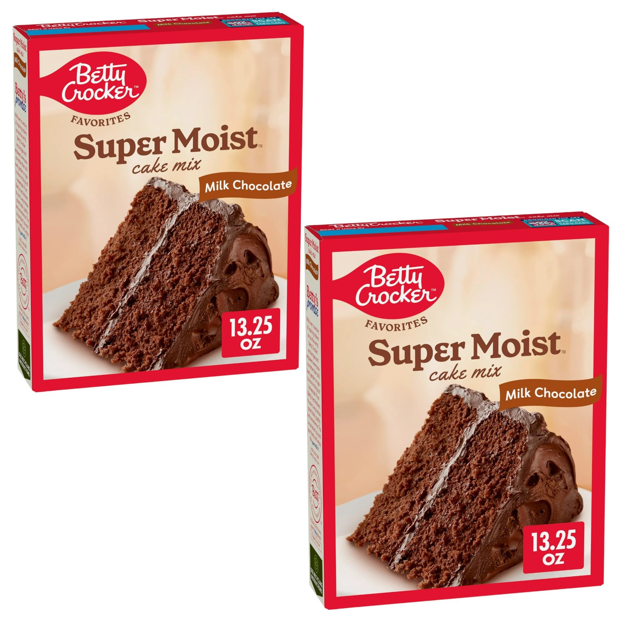 Betty Crocker Favorites Super Moist Milk Chocolate Cake Mix, 13.25 oz, 2 Pack, Bundled With V2U Utensil Set