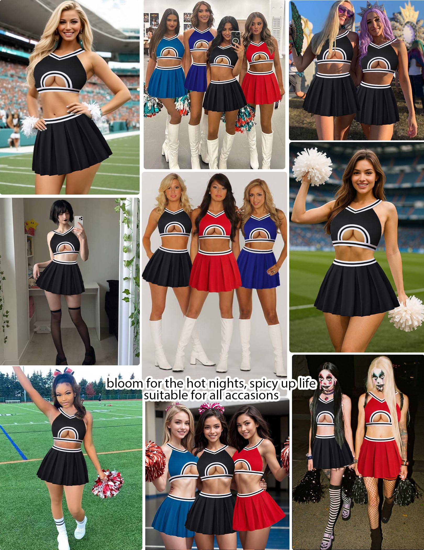 Avidlove Lingerie for Women Sexy Mini Skirt Cheerleader Costume Hollow Crop Top Y2K Pleated Skirts Set Cosplay Rave Outfit: Black Large