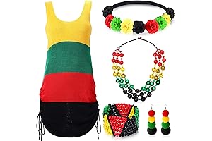 5 Pcs Jamaican Cover Ups Women Green Yellow Red Black African Dresses:...