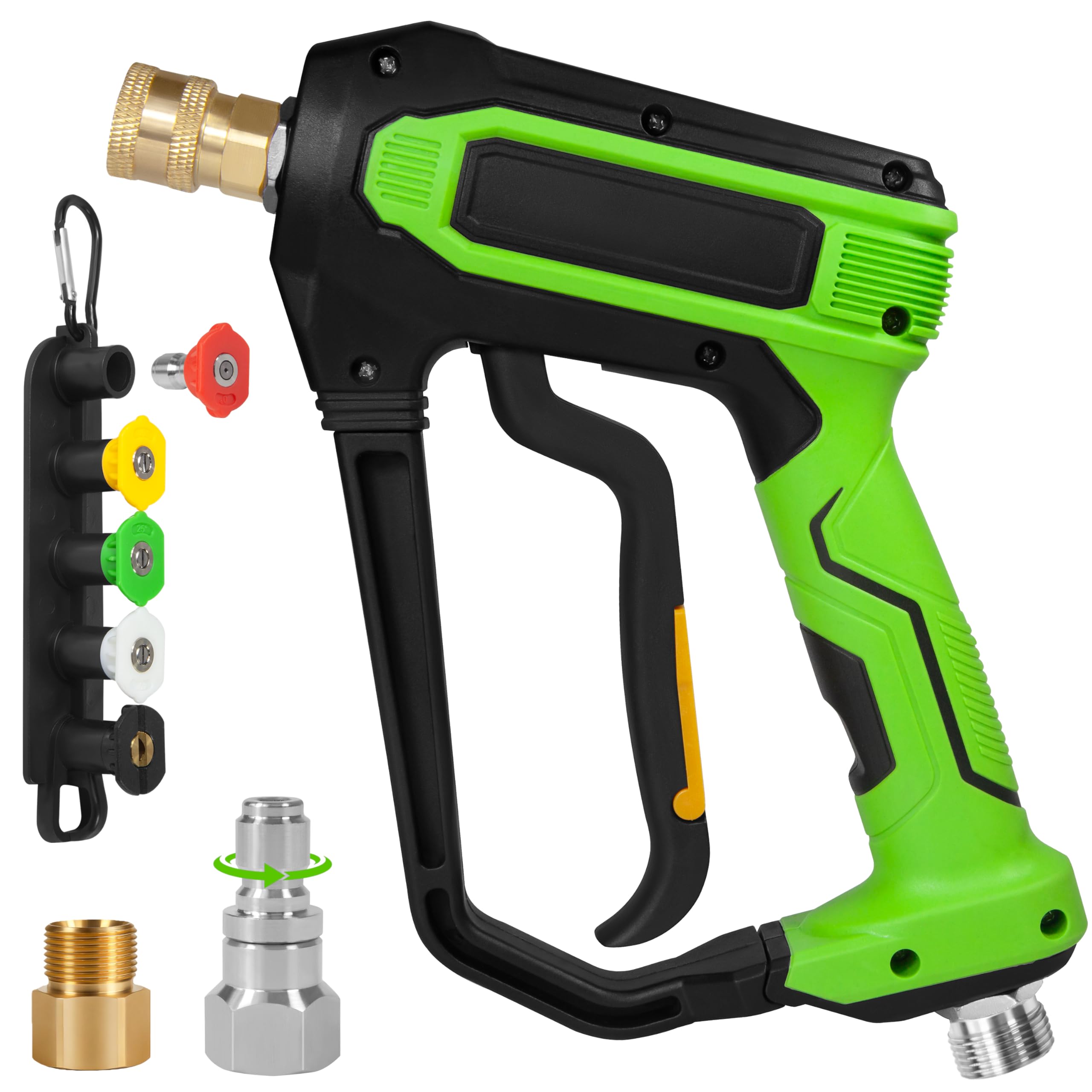 Pressure Washer Short Gun, 5000 PSI / 10.5 GPM High Pressure Washer Gun with 5 Quick Connect Nozzles, M22-15 Adapter, 3/8" Male Plug, Fits Power Washers for Car/Patio Cleaning