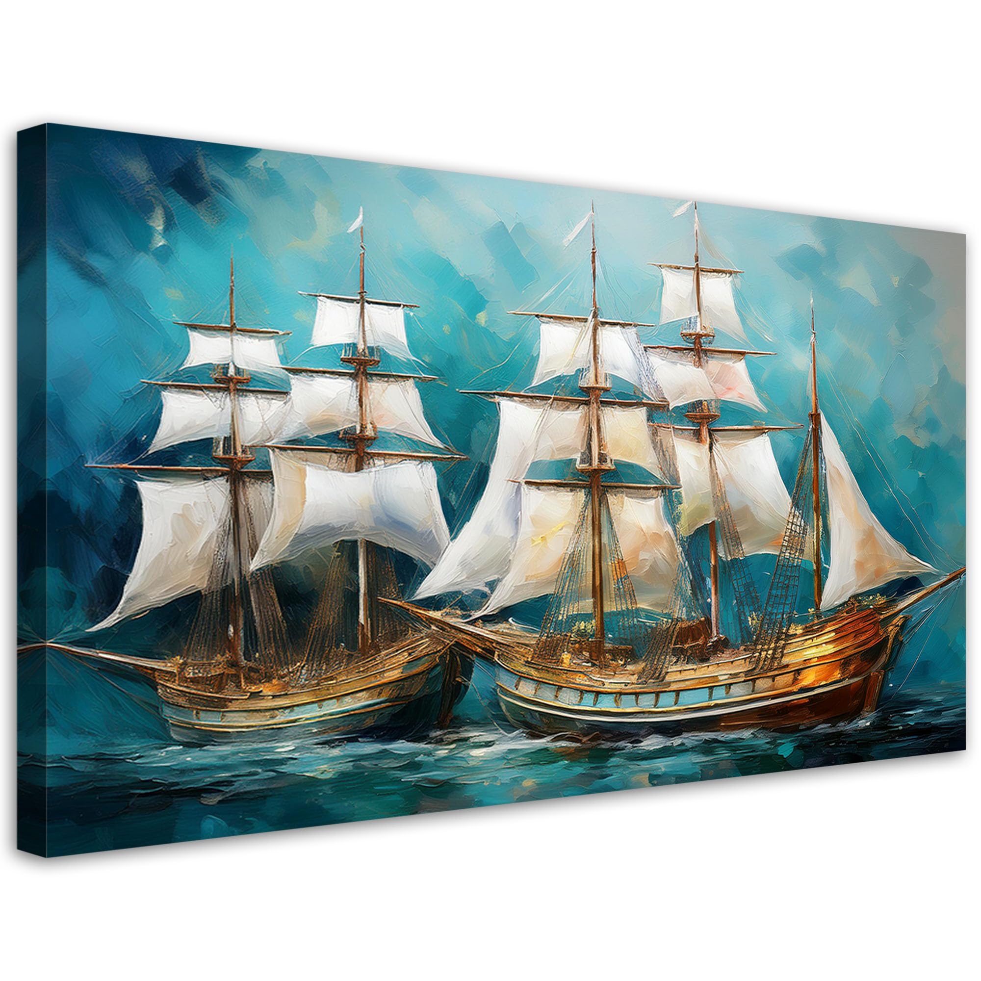 Feeby Stampe Da Parete - Quadri Soggiorno - Navi Navi a vela Turchese retrò - 120x60 cm - Decorazioni Camera Da Letto