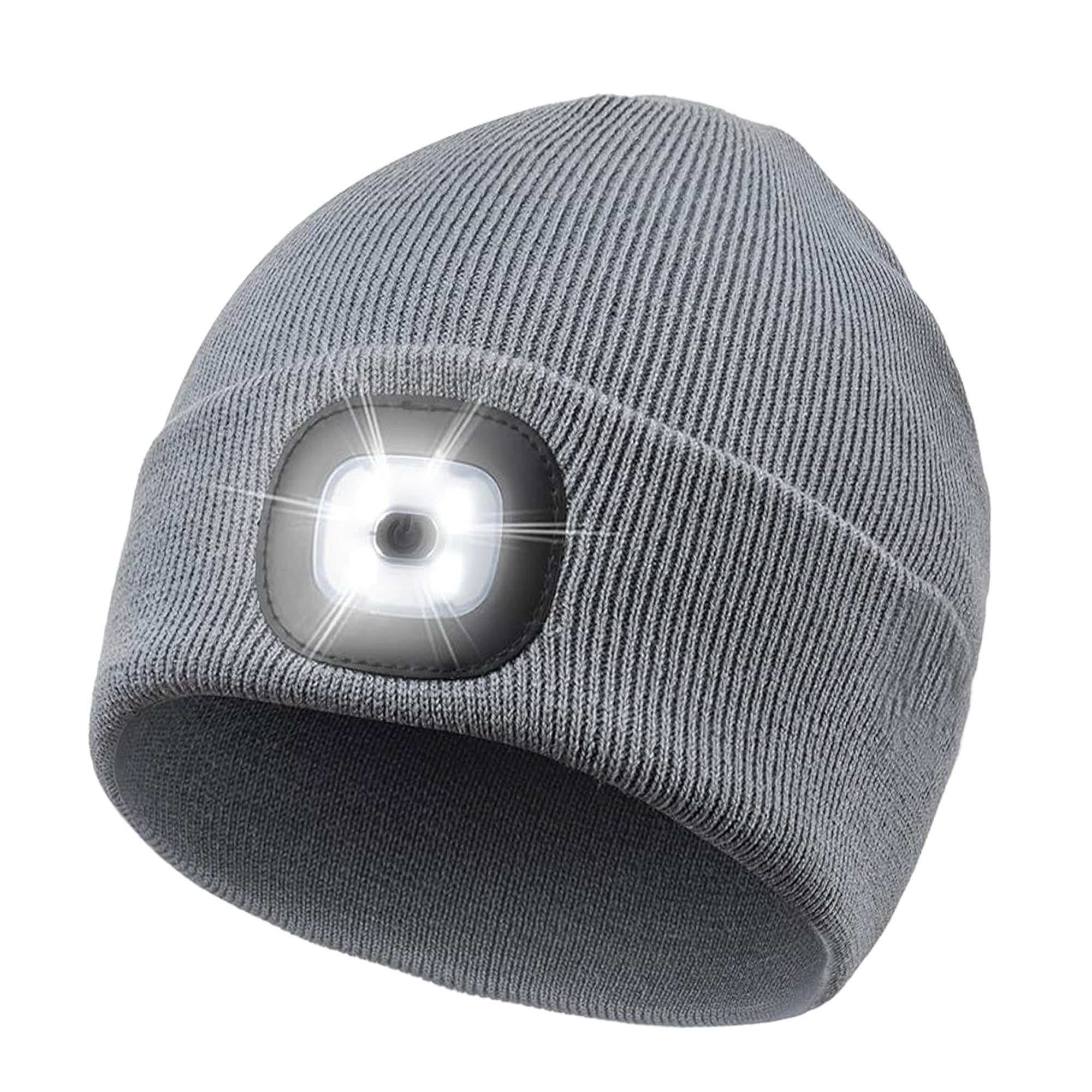 LED Beanie with headlamp Hat USB Rechargeable Gift for Men Dad Father Hands-Free Flashlight for Adults (Grey)