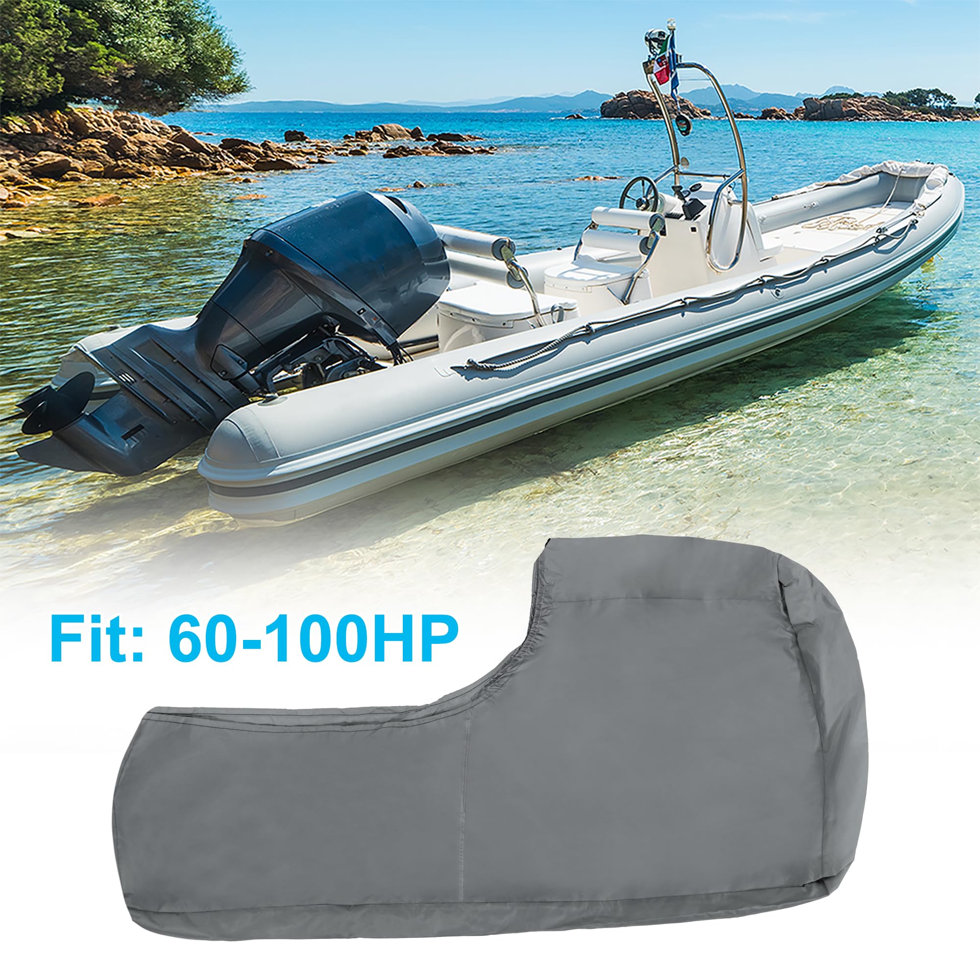 X AUTOHAUX 420D Oxford Panno Motore Fuoribordo Copertura Motore Impermeabile Barca Motore Fit Fino A 60-100 HP Grigio